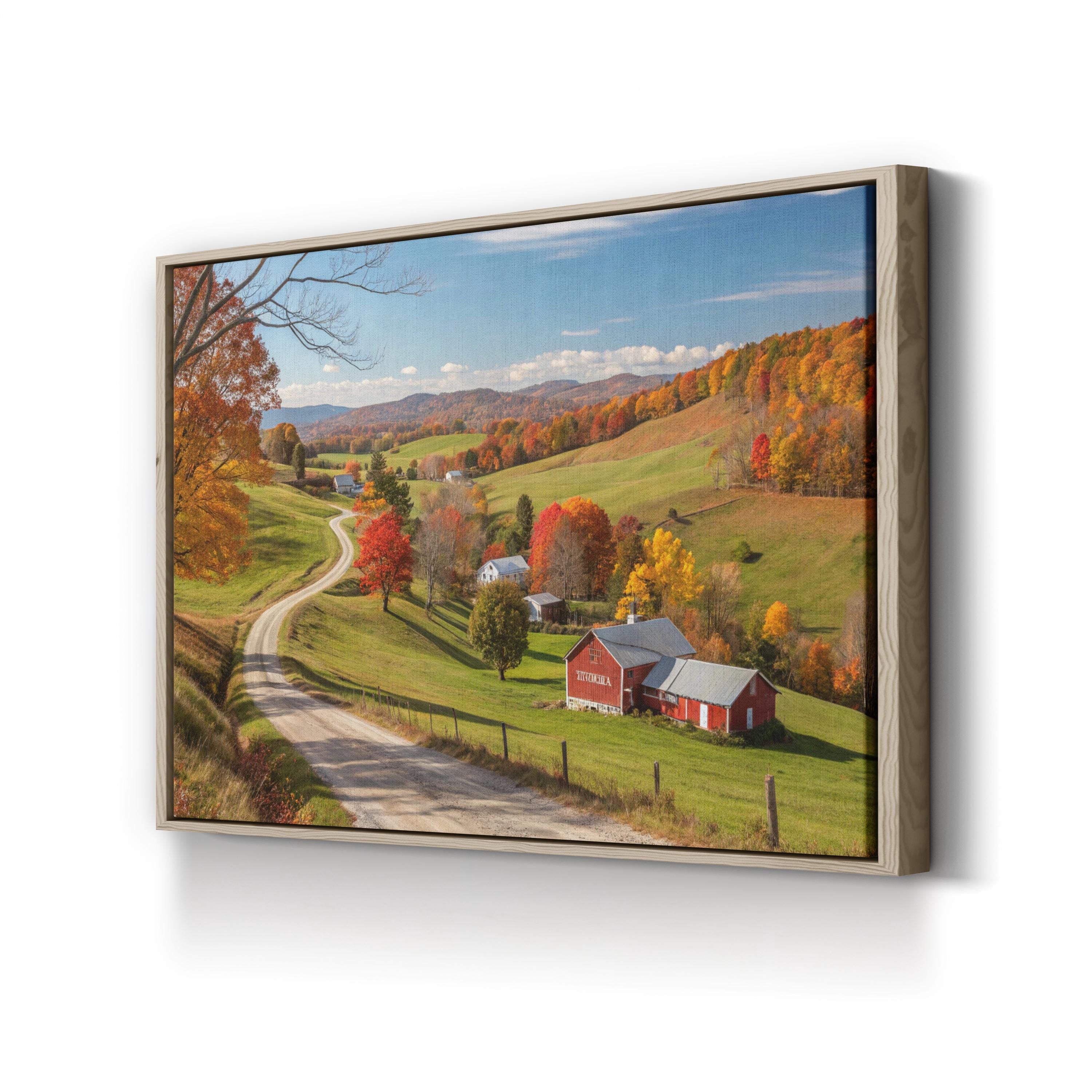 Farmhouse Barn Country Road – Period Illustration Wall Art | Rustic Landscape Canvas Print