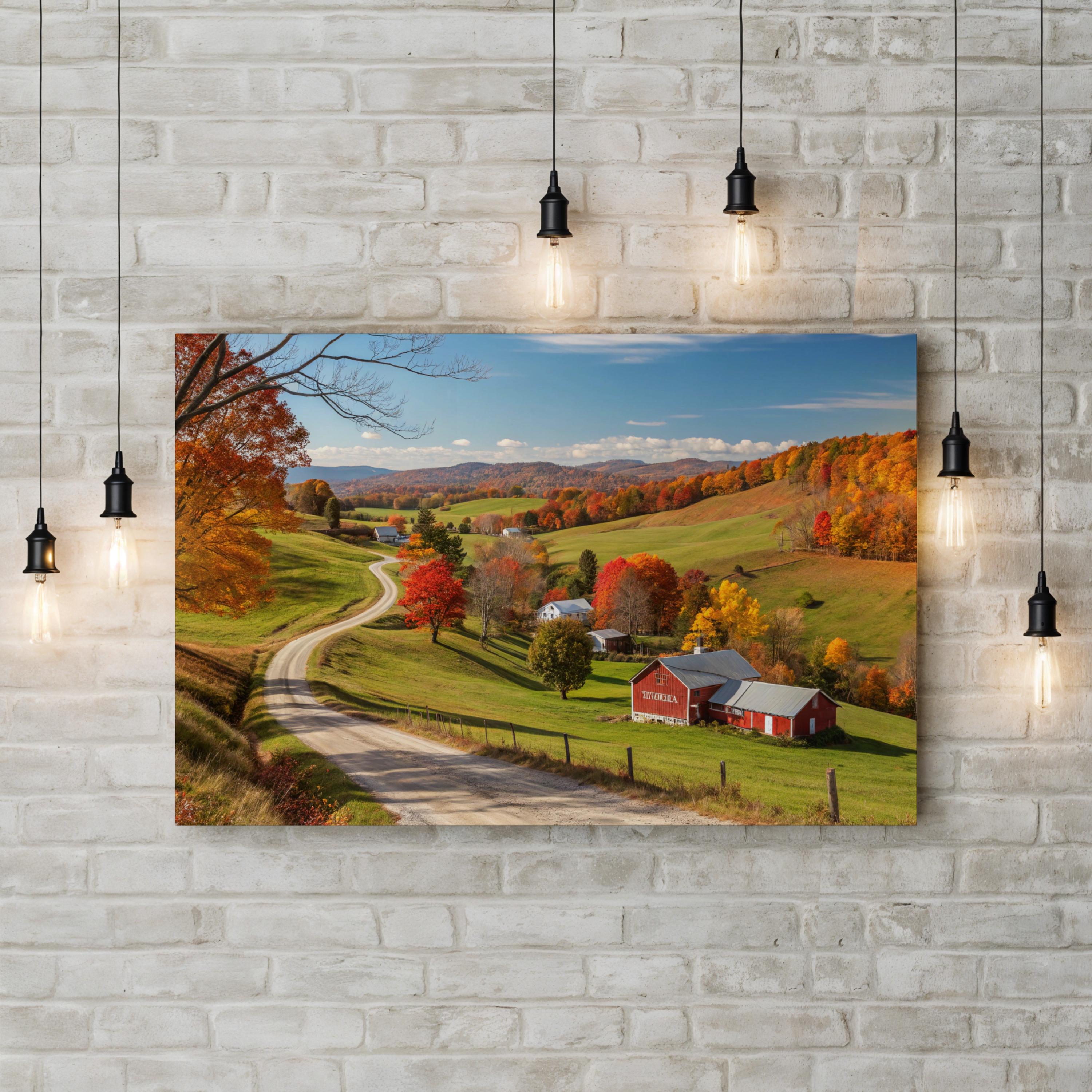 Farmhouse Barn Country Road – Period Illustration Wall Art | Rustic Landscape Canvas Print