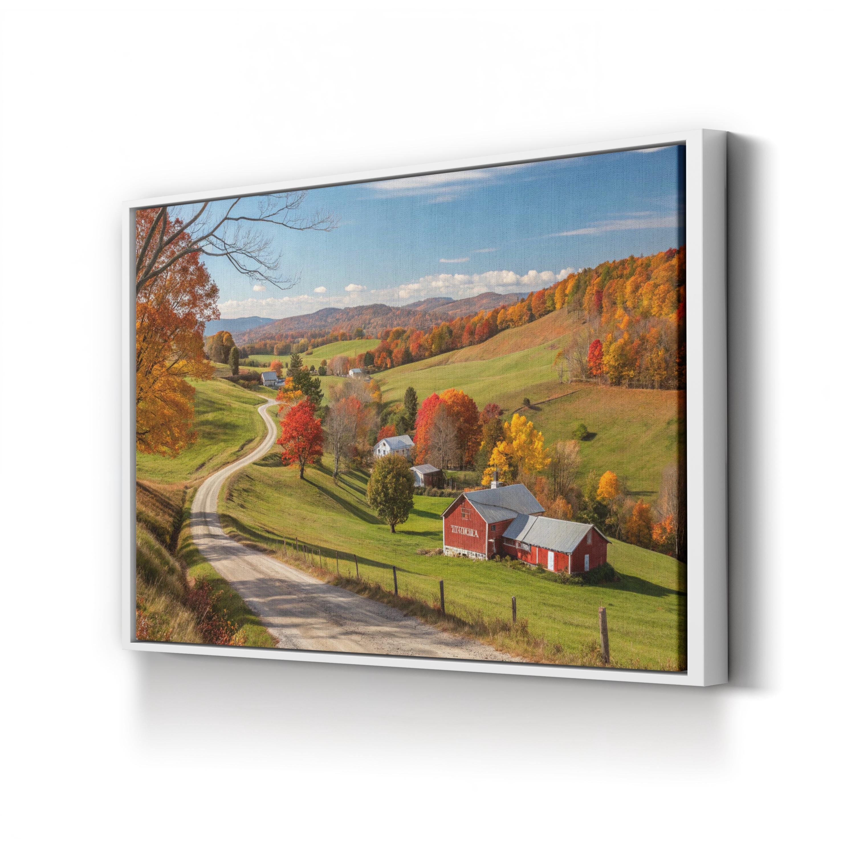 Farmhouse Barn Country Road – Period Illustration Wall Art | Rustic Landscape Canvas Print