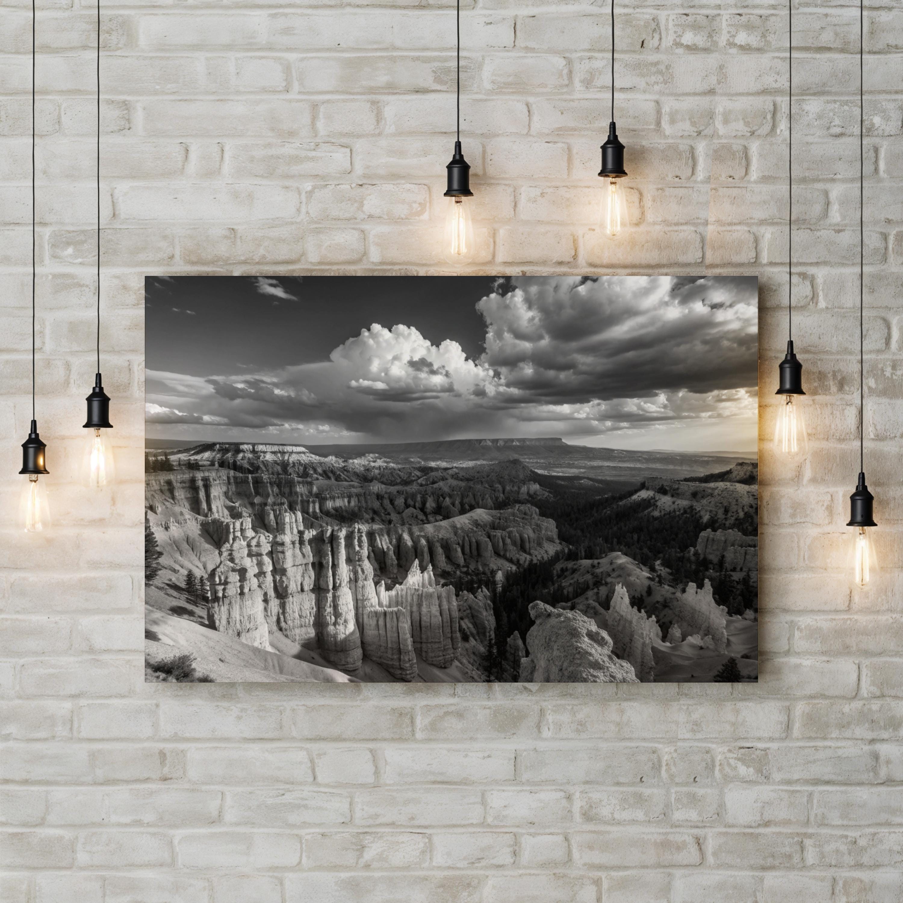 Hoodoo Rock Formations – Vintage Photography Wall Art | Black & White Landscape Canvas Print