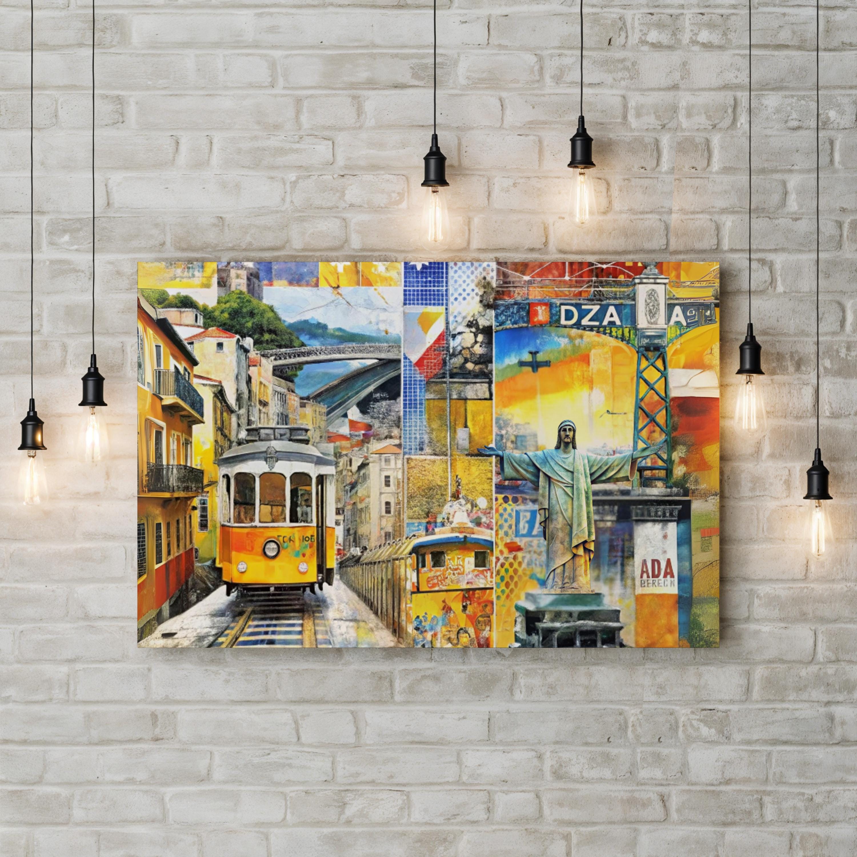Lisbon Cityscape Collage – Period Illustration Wall Art | Portugal Travel Canvas Print