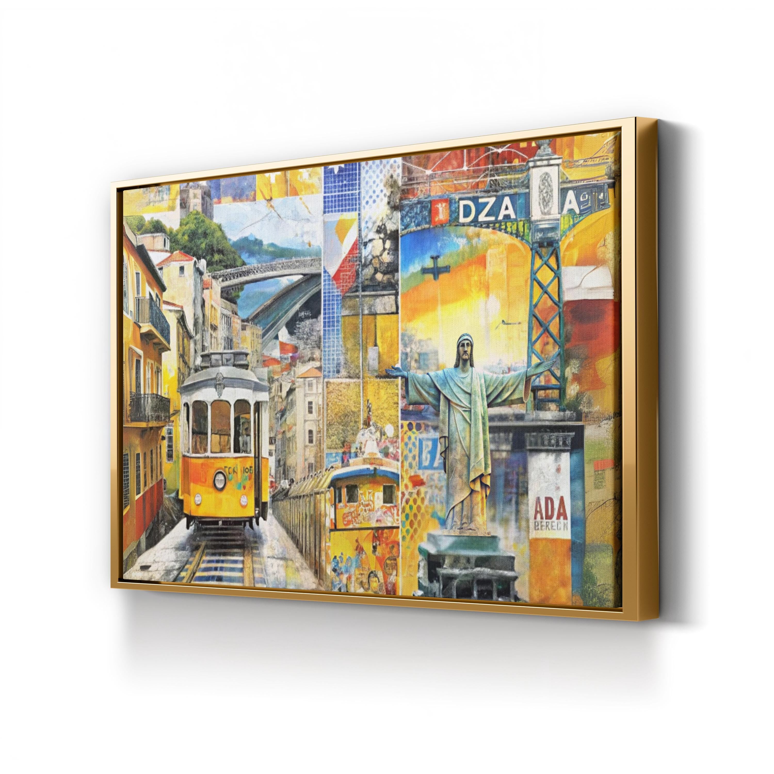 Lisbon Cityscape Collage – Period Illustration Wall Art | Portugal Travel Canvas Print