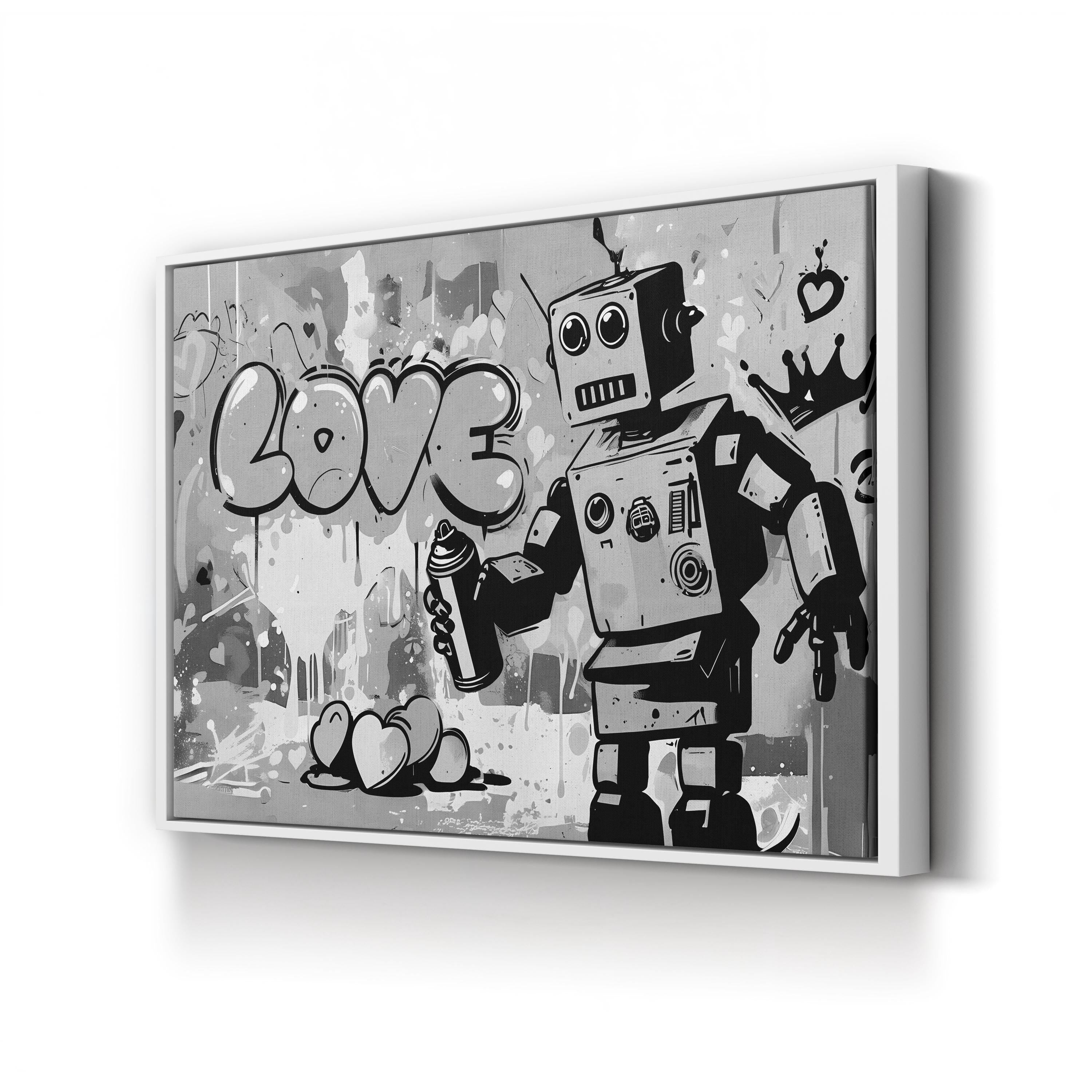 Banksy Warhol Robot Graffiti – Period Illustration Wall Art | Urban Street Canvas Print