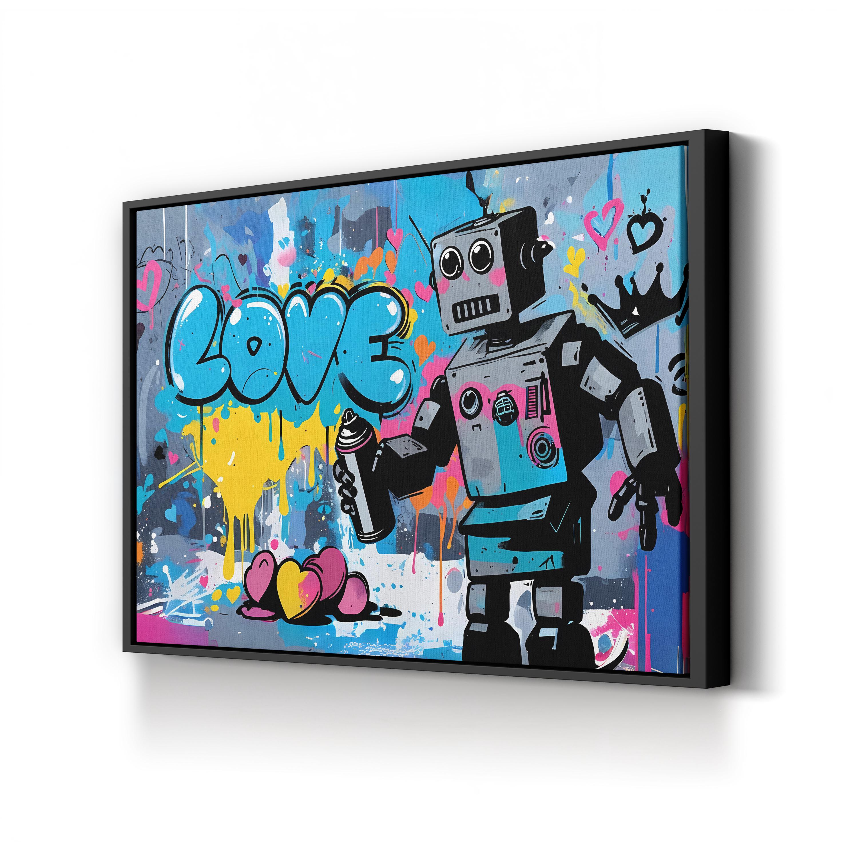 Banksy Warhol Robot Pop Style – Period Illustration Wall Art | Colorful Street Canvas Print
