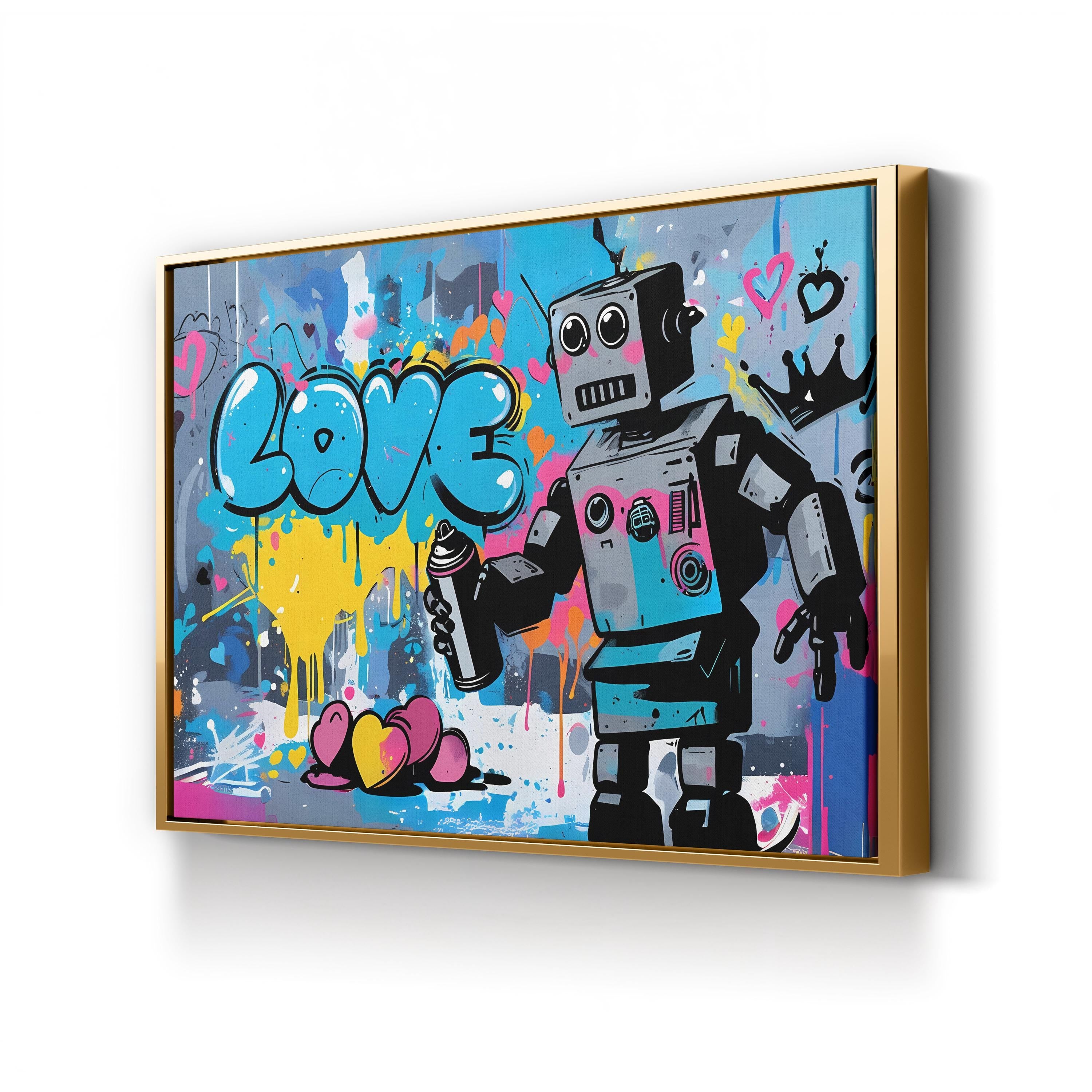 Banksy Warhol Robot Pop Style – Period Illustration Wall Art | Colorful Street Canvas Print