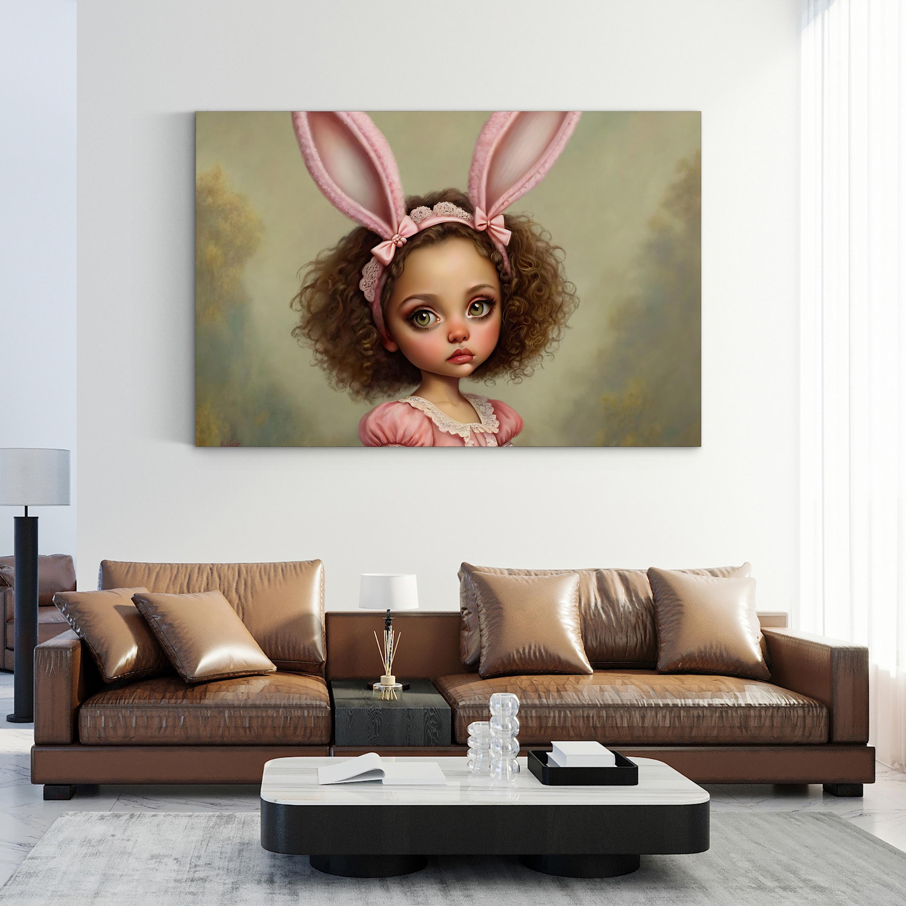 Whimsical Bunny Girl – Period Illustration Wall Art | Dreamy Nursery Canvas Print