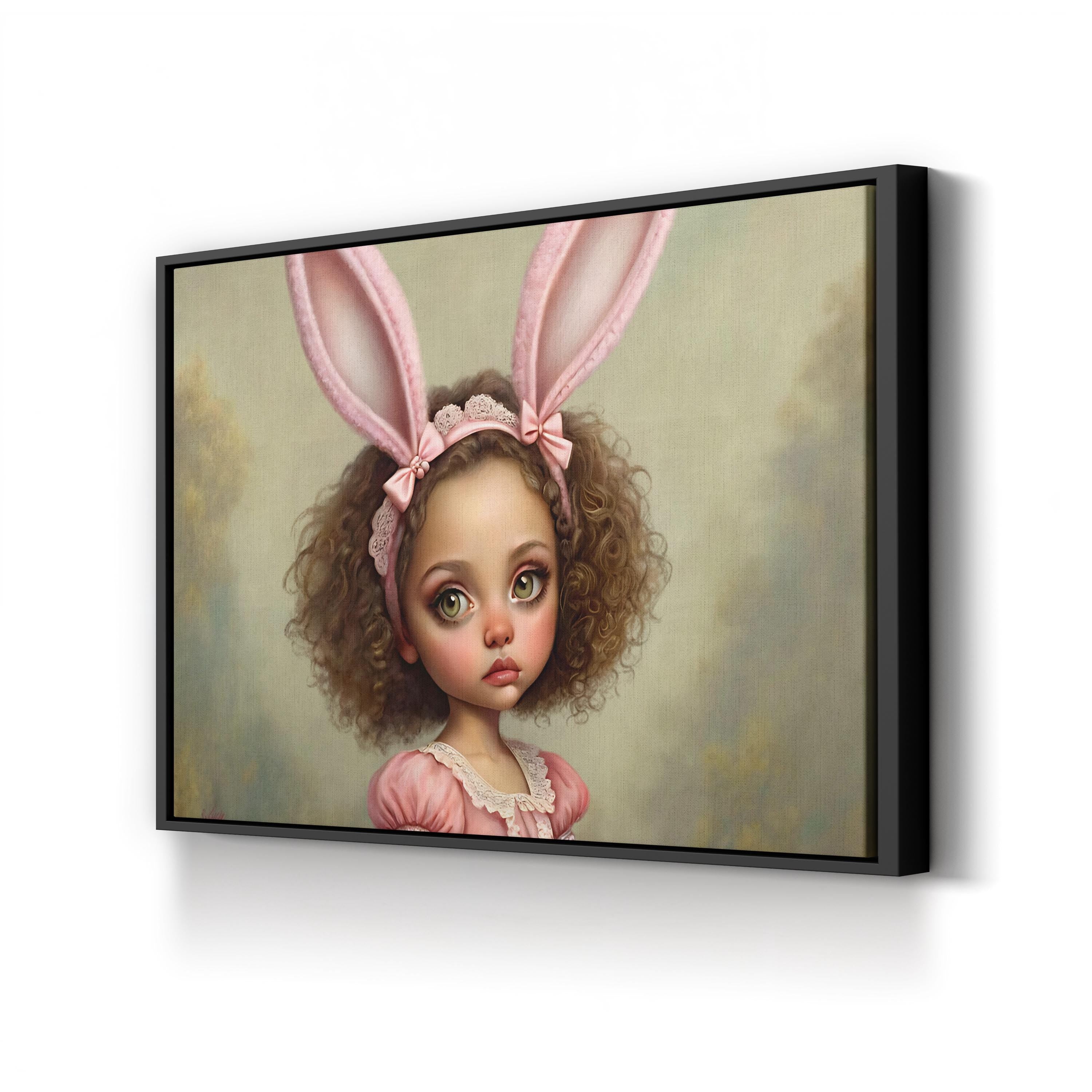 Whimsical Bunny Girl – Period Illustration Wall Art | Dreamy Nursery Canvas Print