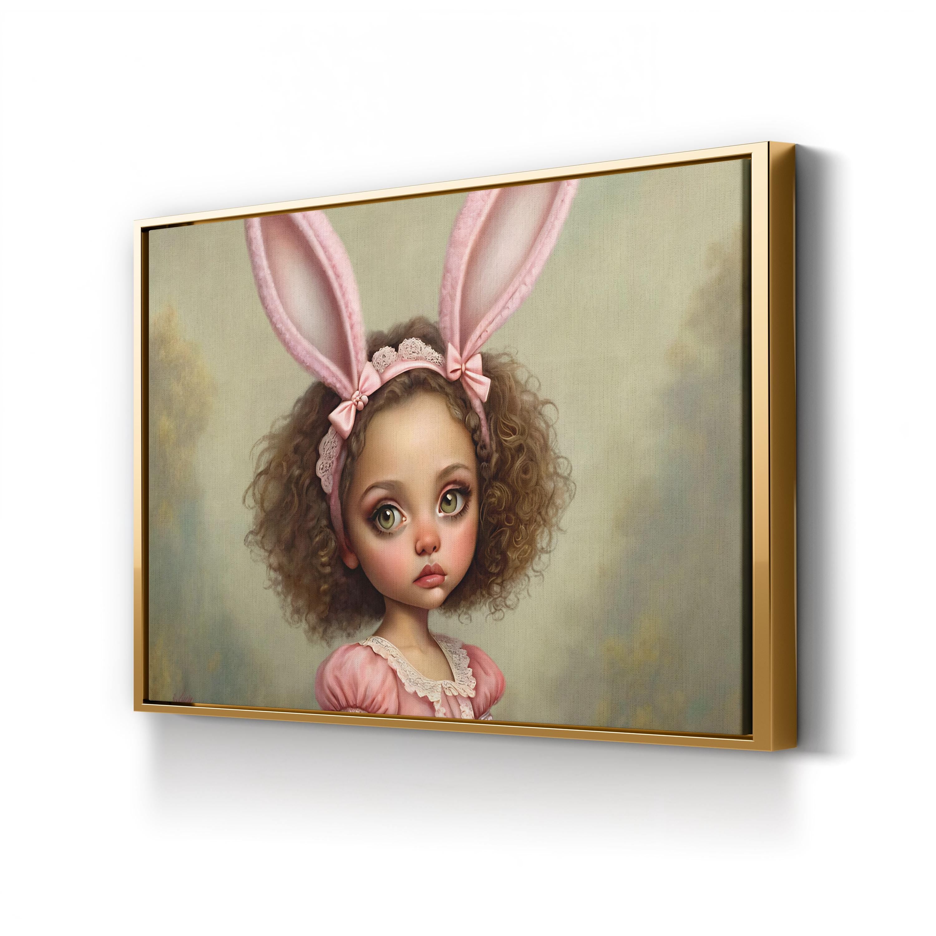 Whimsical Bunny Girl – Period Illustration Wall Art | Dreamy Nursery Canvas Print