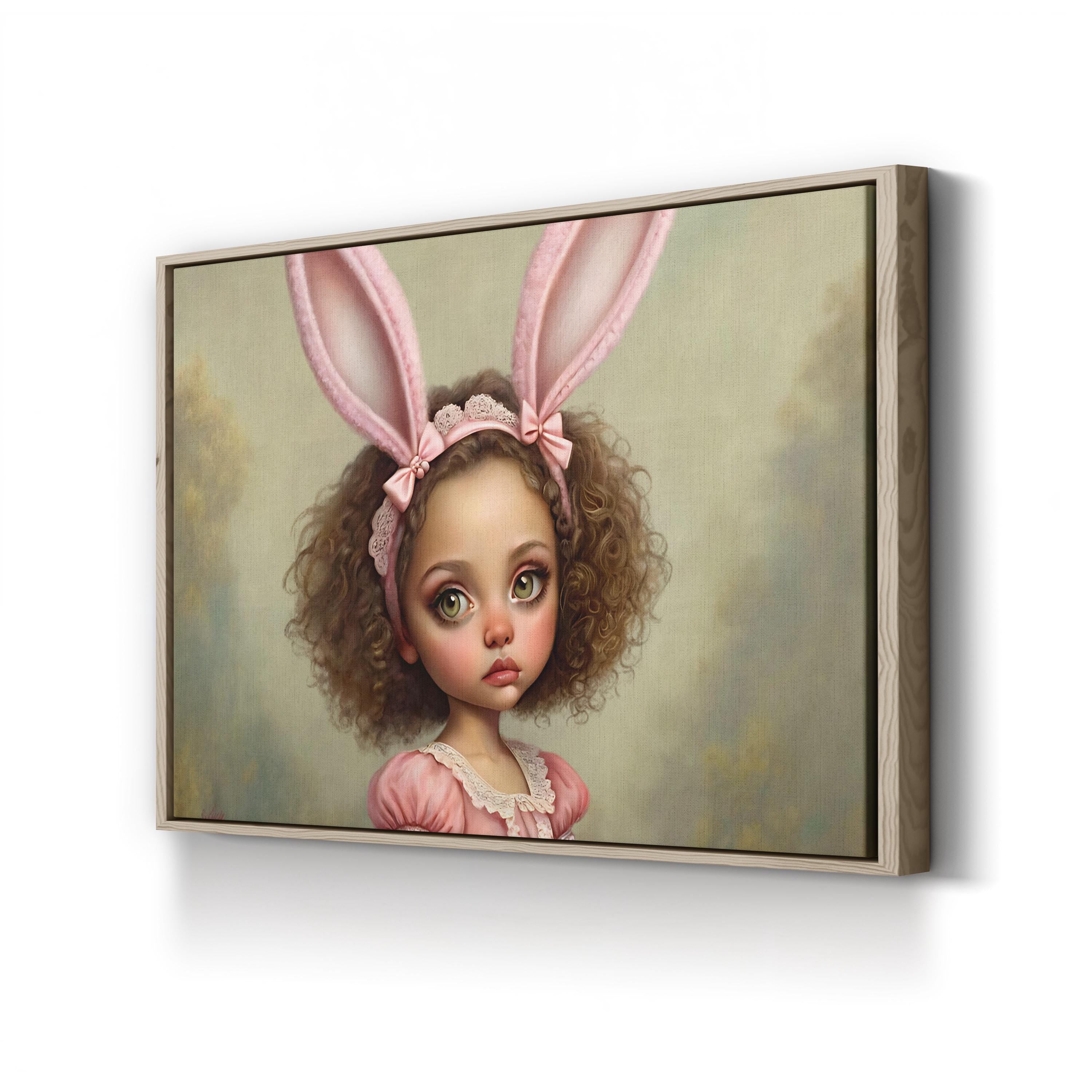 Whimsical Bunny Girl – Period Illustration Wall Art | Dreamy Nursery Canvas Print