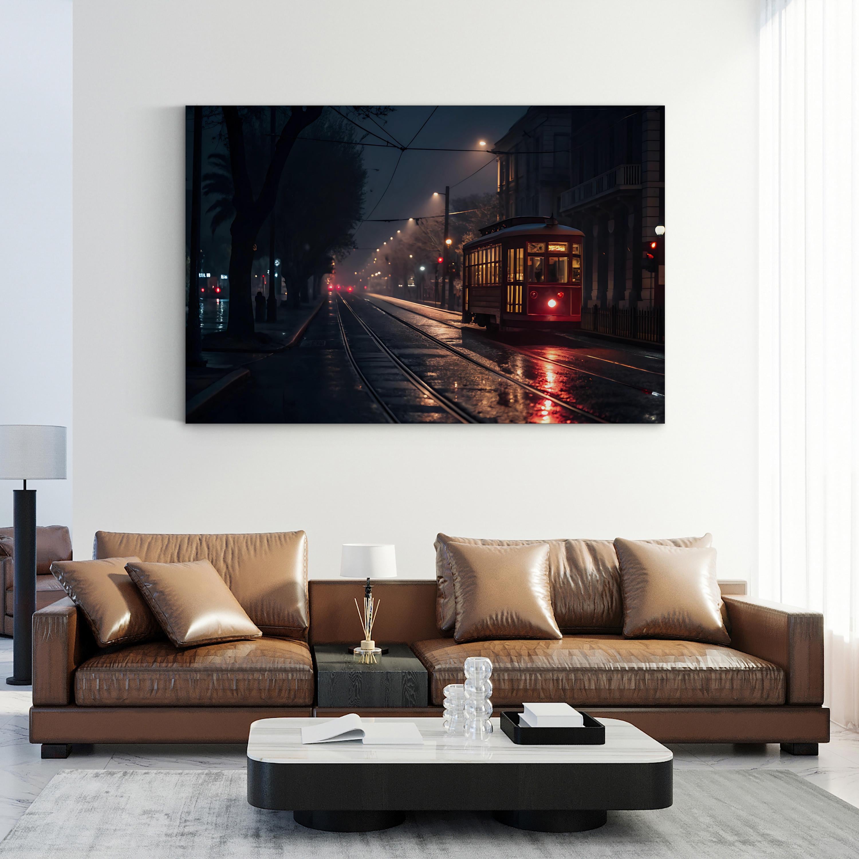 Vintage Cable Car Night – Vintage Photography Wall Art | Nighttime Automotive Canvas Print