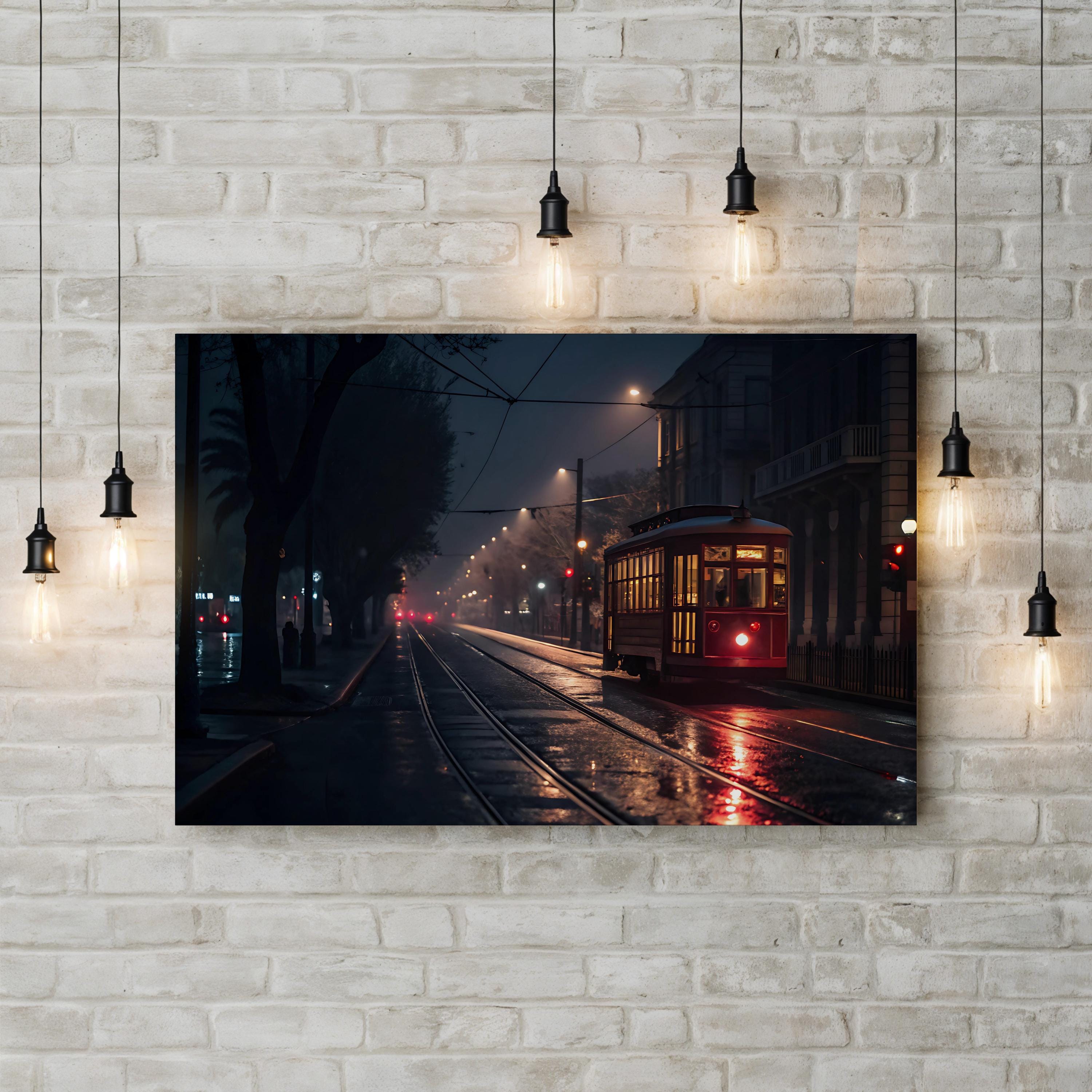 Vintage Cable Car Night – Vintage Photography Wall Art | Nighttime Automotive Canvas Print