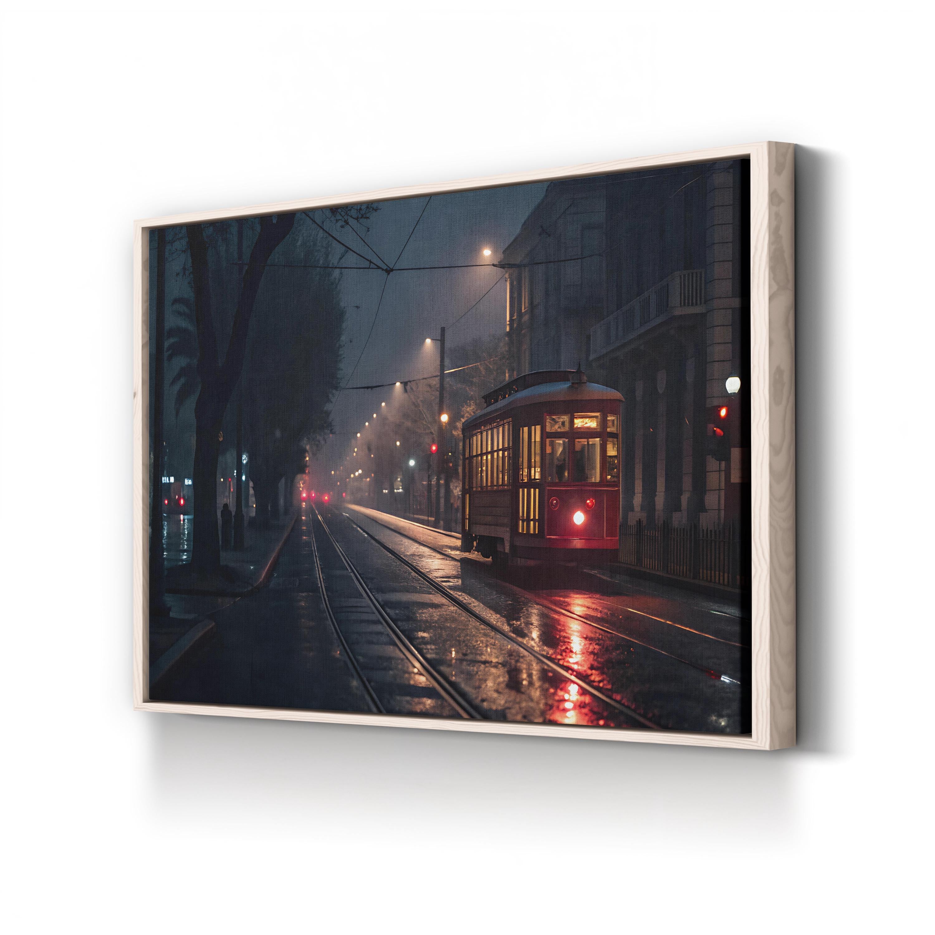 Vintage Cable Car Night – Vintage Photography Wall Art | Nighttime Automotive Canvas Print