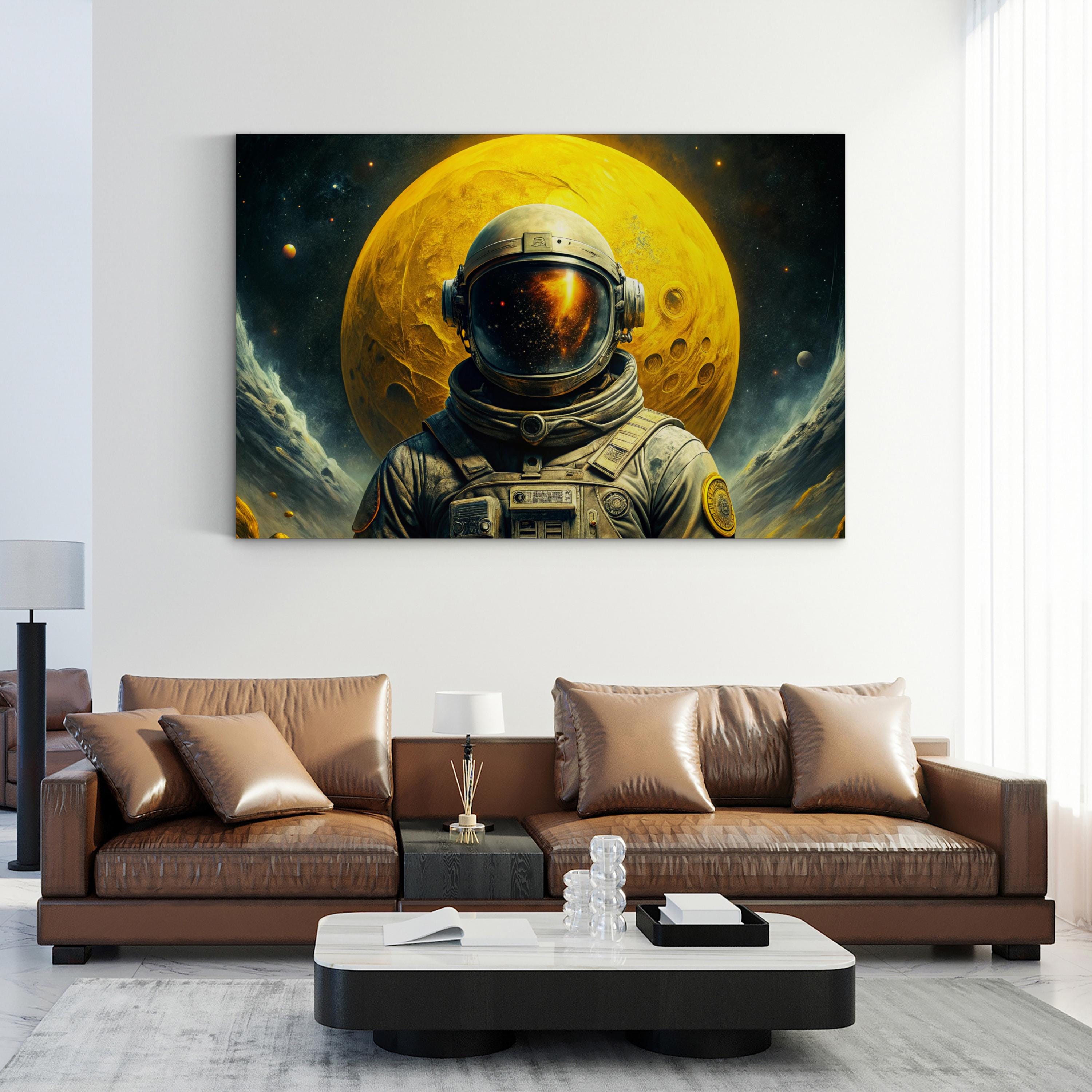 Moon Man Astronaut – Period Illustration Wall Art | Space Exploration Canvas Print