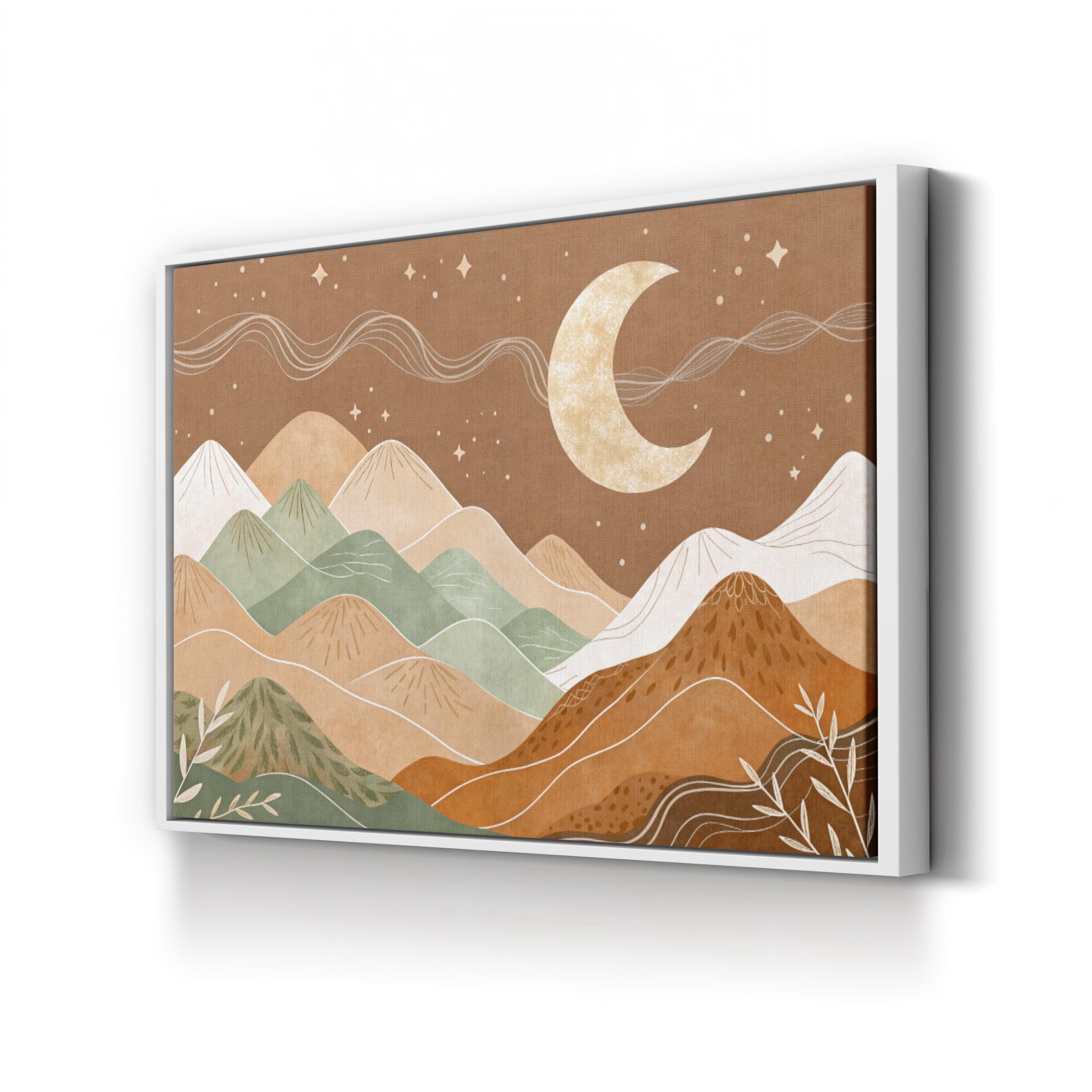 Boho Mountain Moonlit Dreamscape – Period Illustration Wall Art | Bohemian Landscape Canvas Print