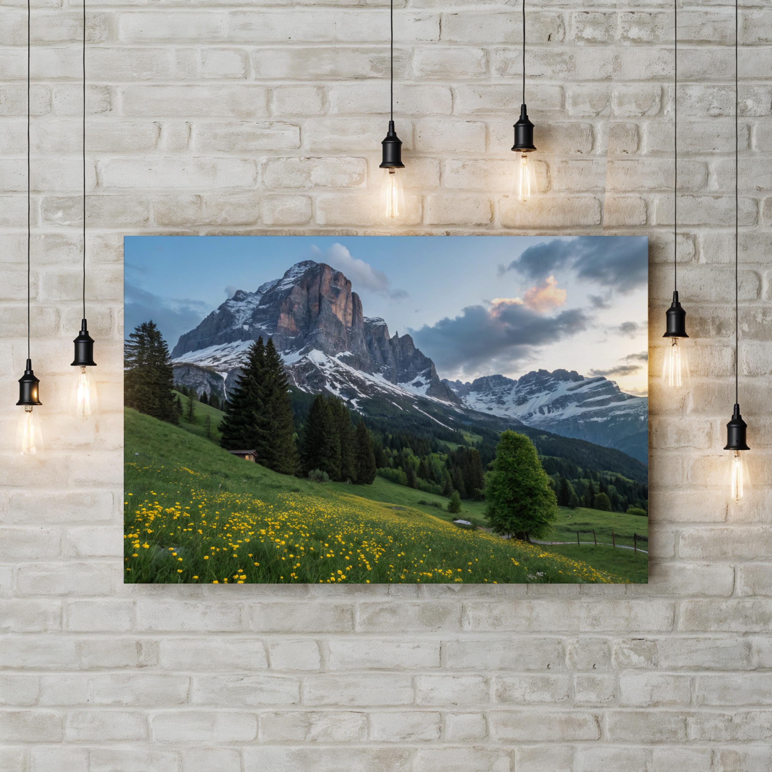 Snow-Capped Peaks & Wildflowers – Vintage Photography Wall Art | Mountain Landscape Canvas Print