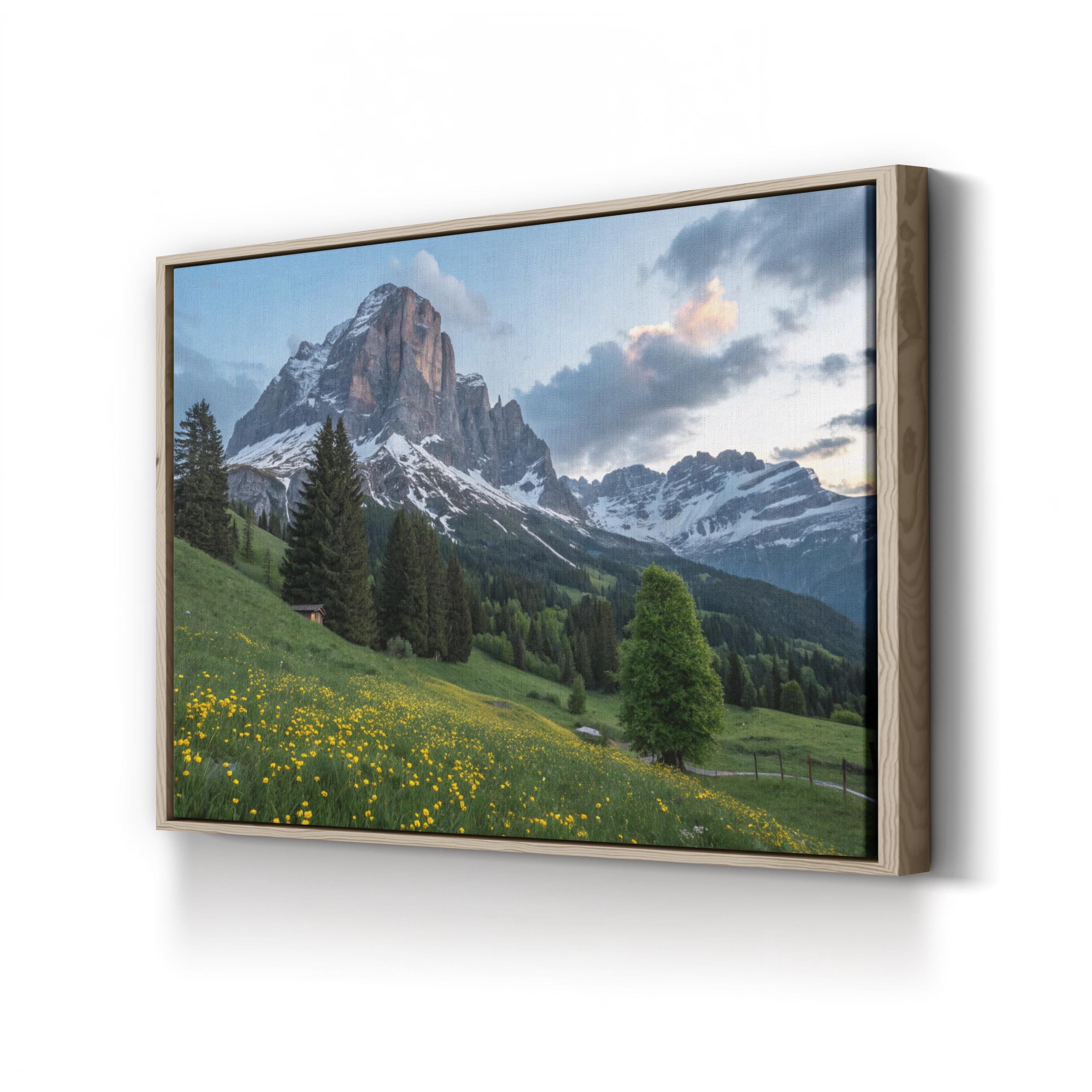 Snow-Capped Peaks & Wildflowers – Vintage Photography Wall Art | Mountain Landscape Canvas Print