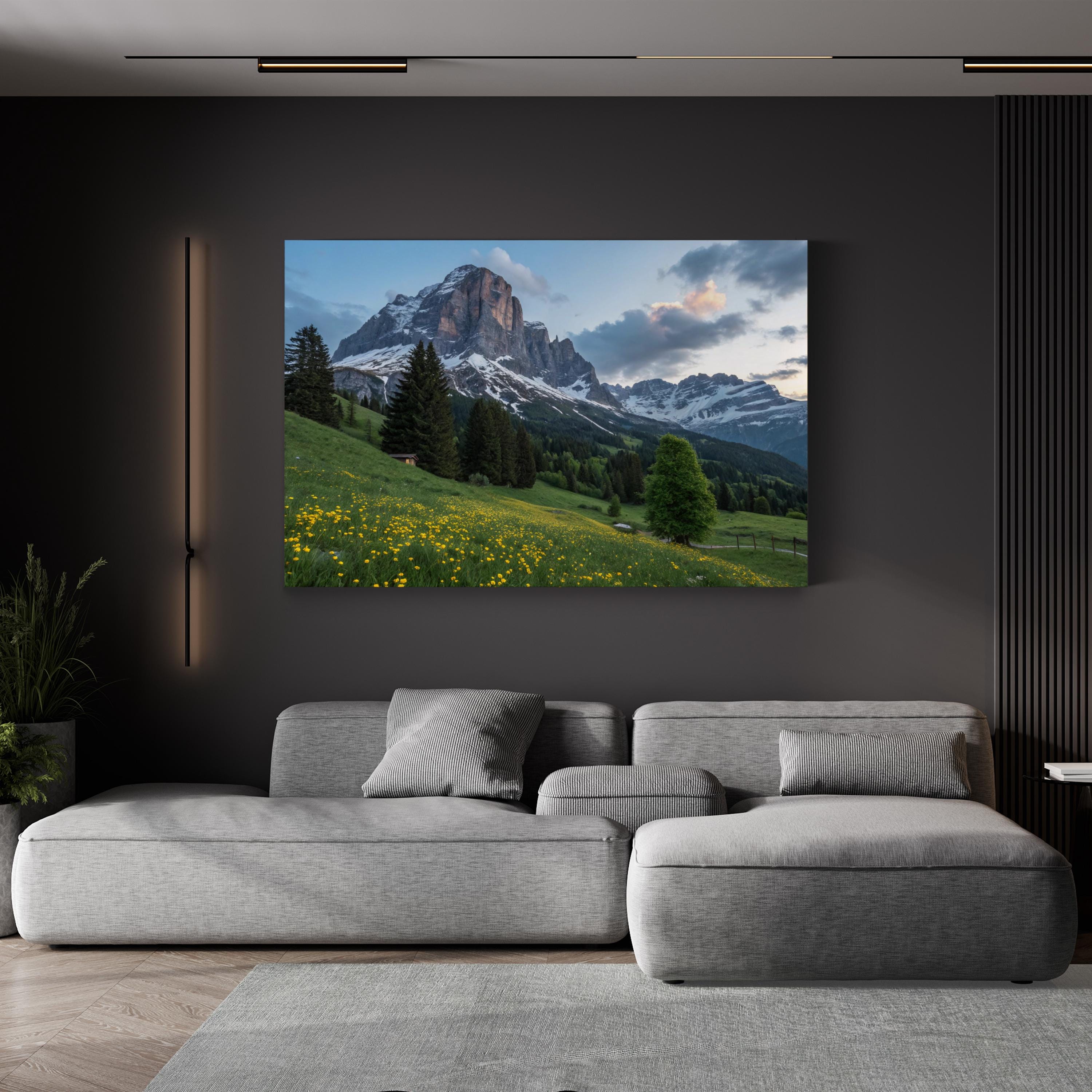 Snow-Capped Peaks & Wildflowers – Vintage Photography Wall Art | Mountain Landscape Canvas Print