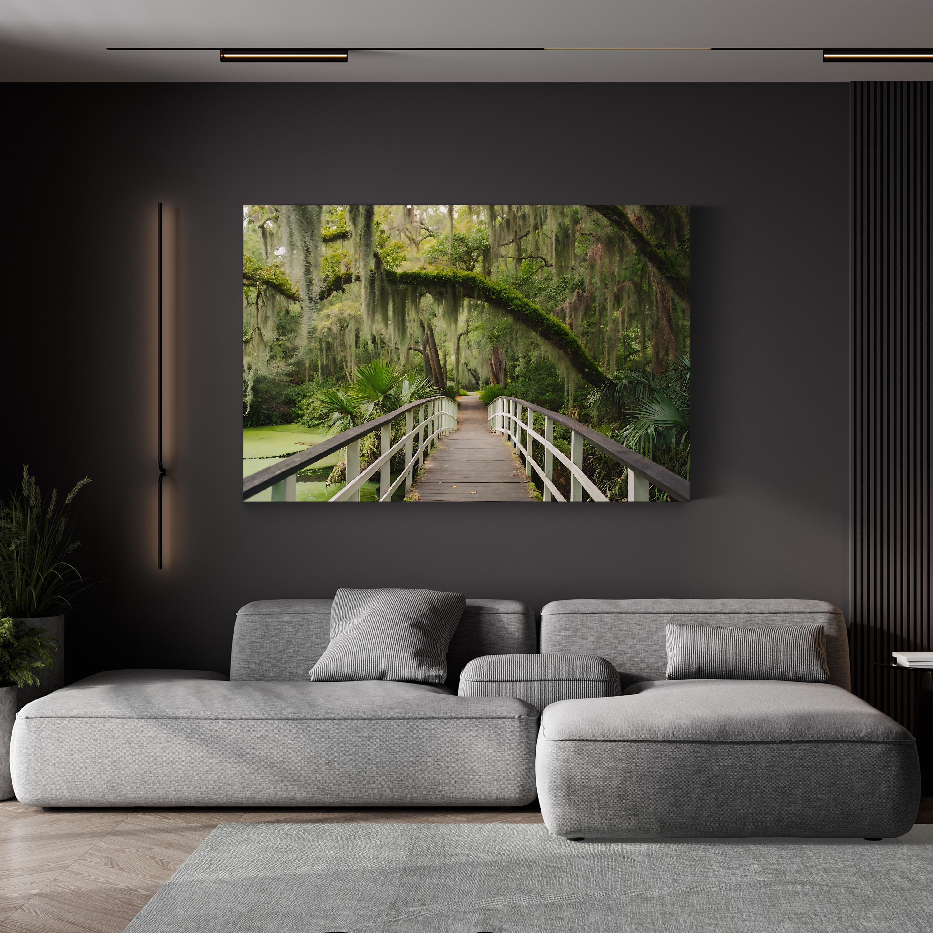Mossy Bridge Woodland Creek – Vintage Photography Wall Art | Southern Landscape Canvas Print