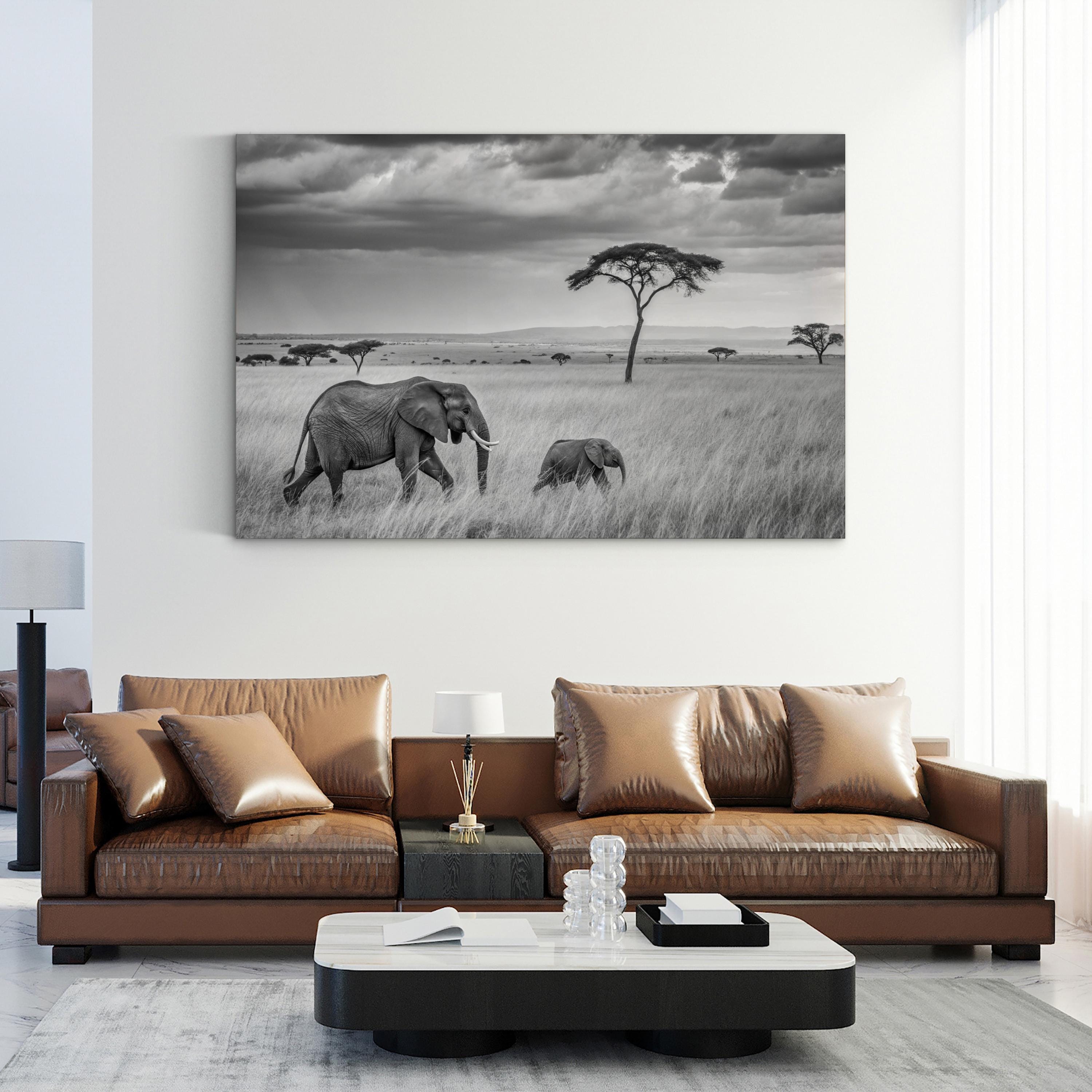 Elephant Family – Vintage Photography Wall Art | Savanna Landscape Canvas Print