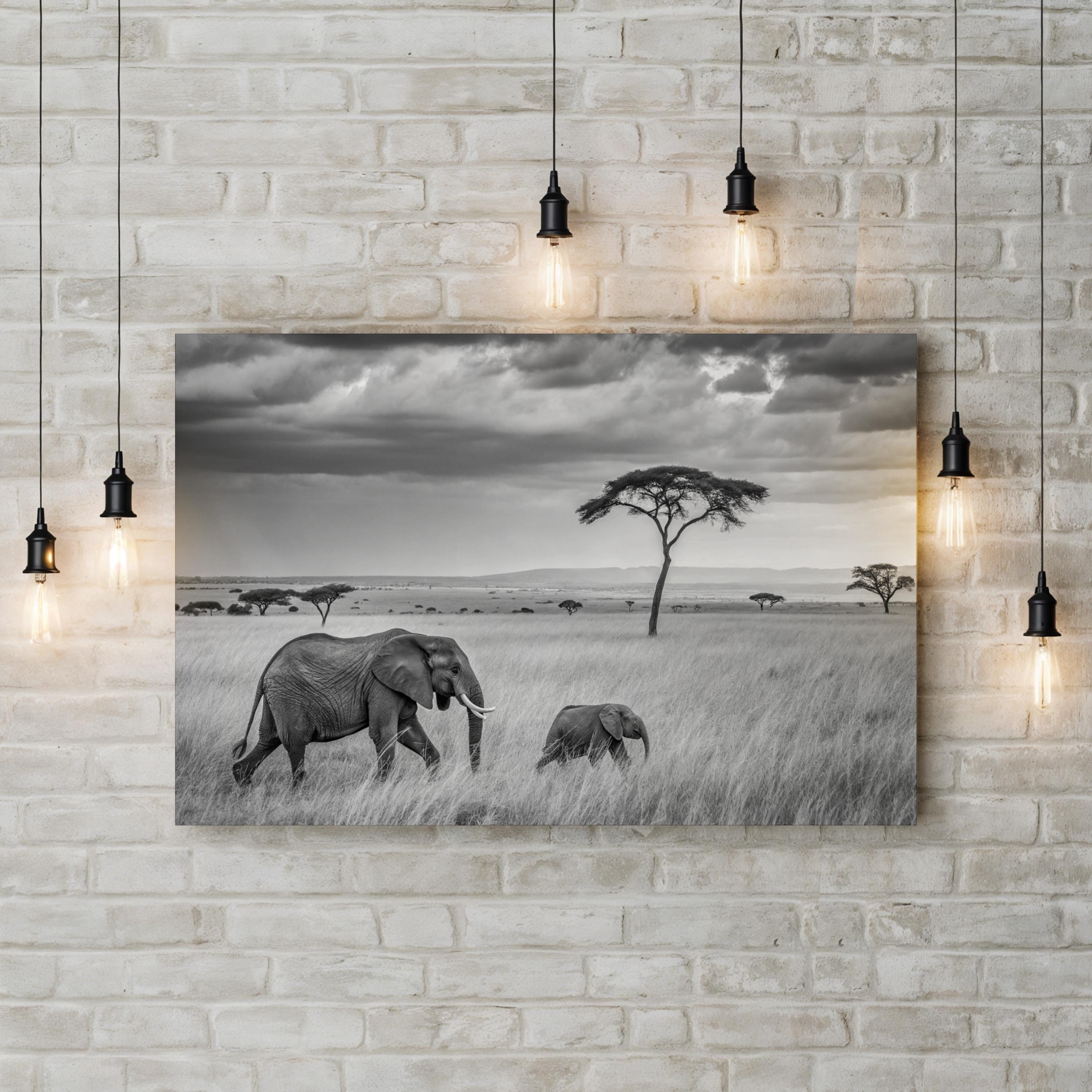 Elephant Family – Vintage Photography Wall Art | Savanna Landscape Canvas Print