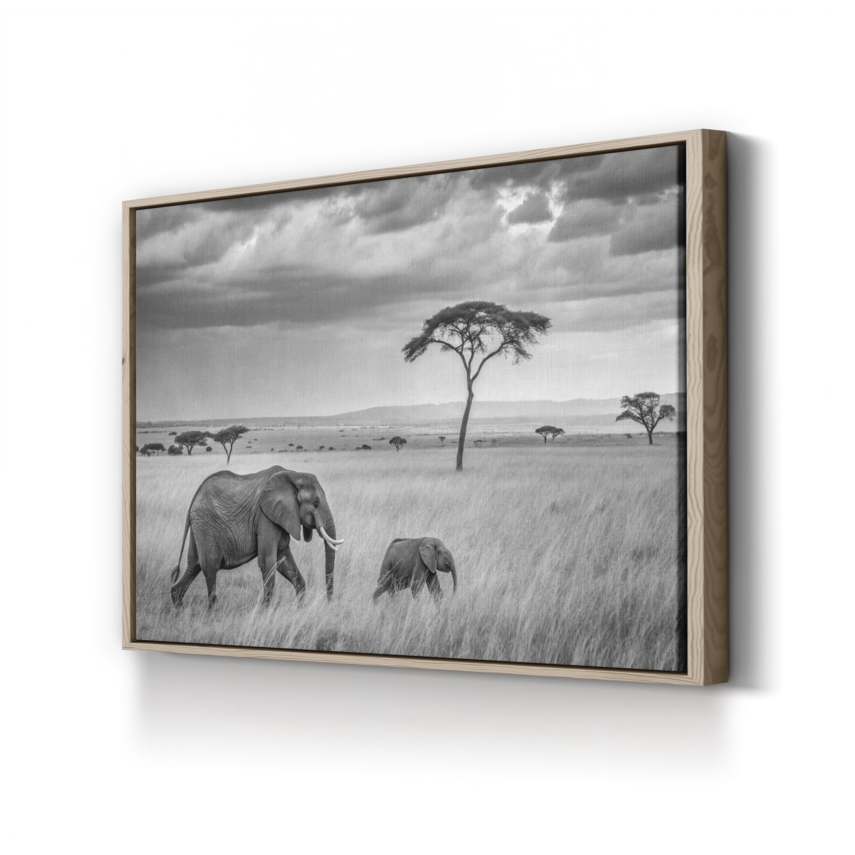 Elephant Family – Vintage Photography Wall Art | Savanna Landscape Canvas Print