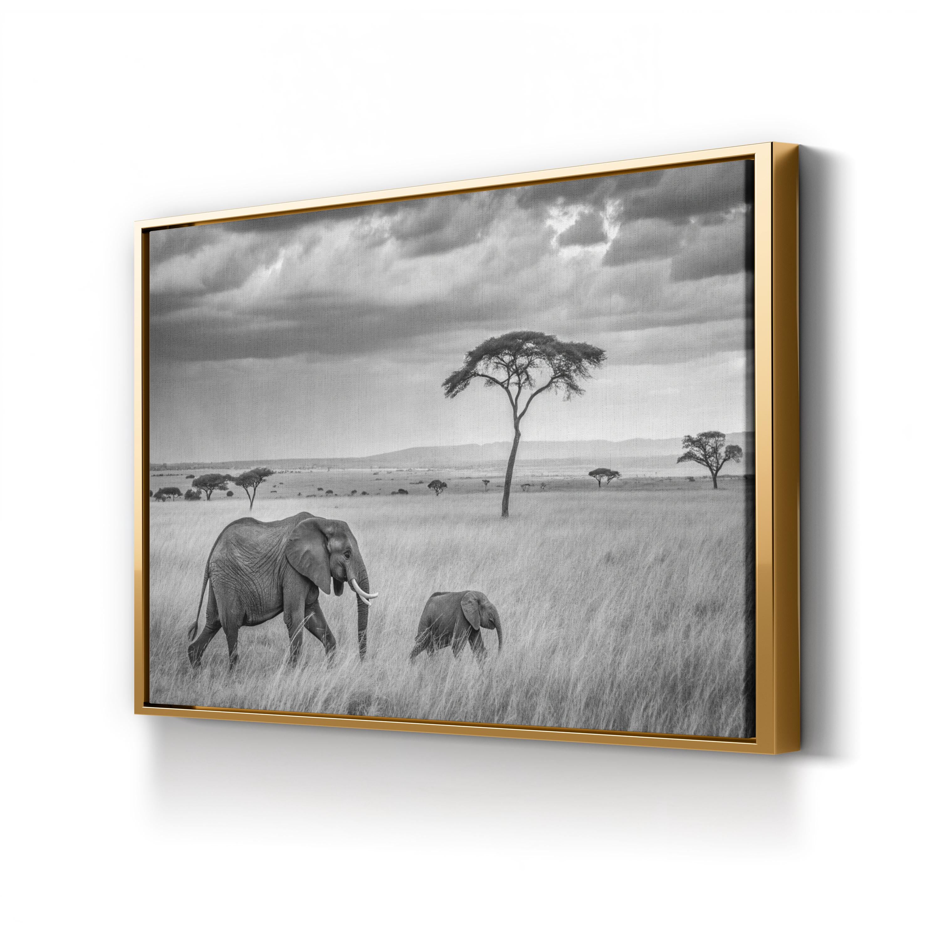 Elephant Family – Vintage Photography Wall Art | Savanna Landscape Canvas Print