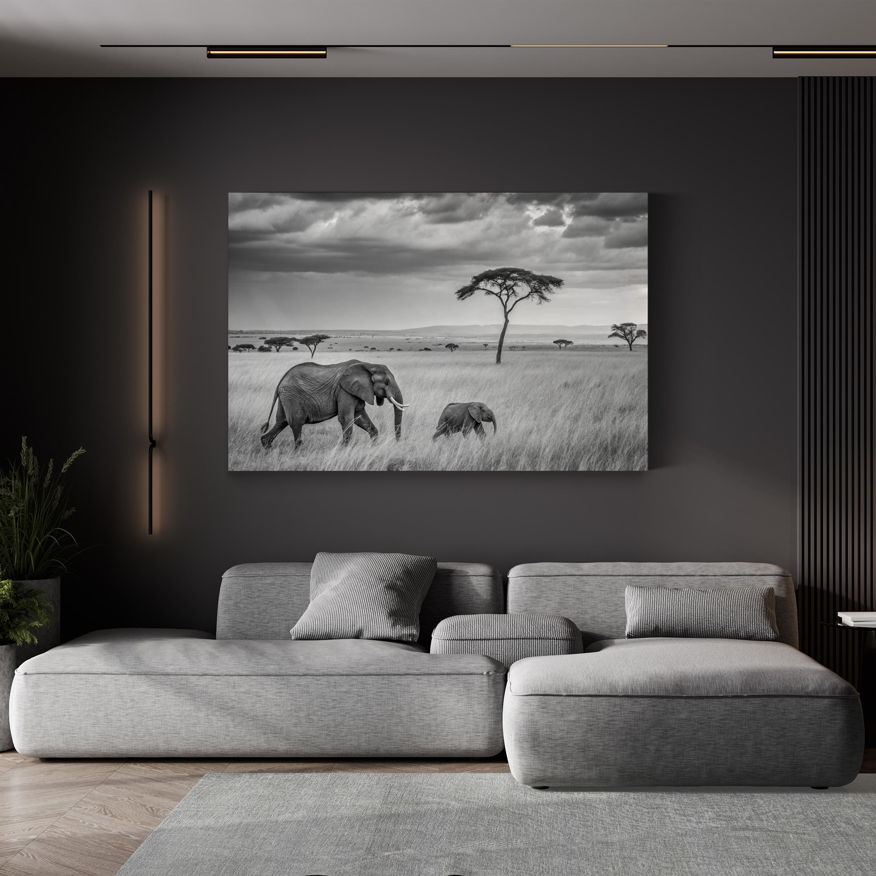 Elephant Family – Vintage Photography Wall Art | Savanna Landscape Canvas Print