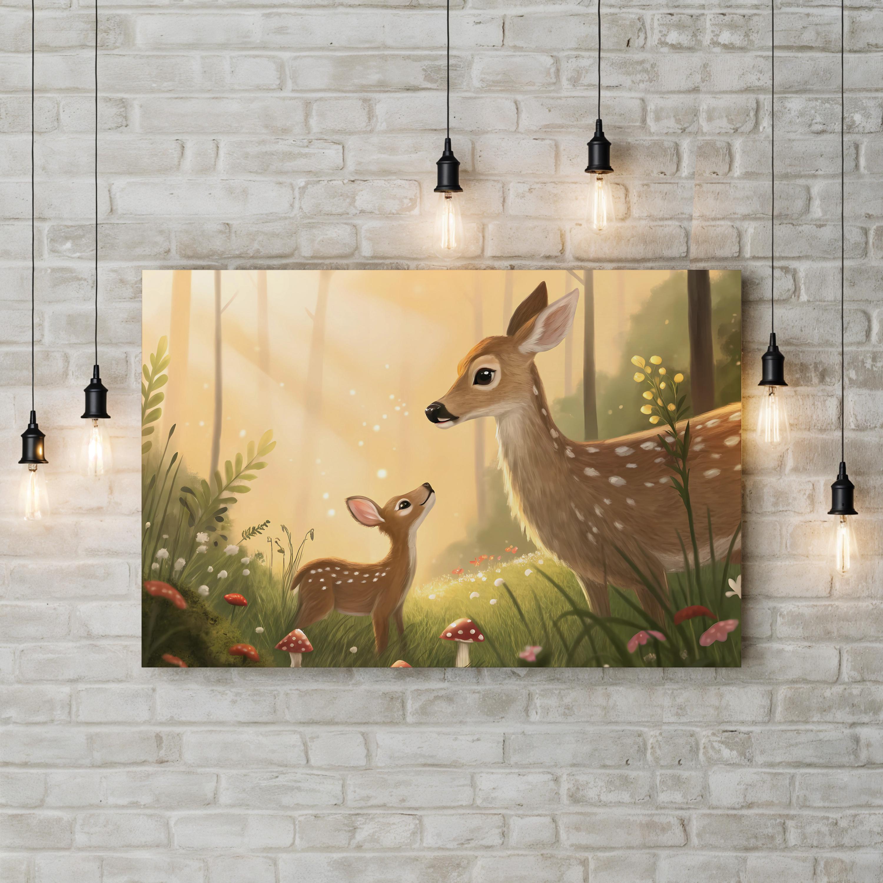 Nature’s Newborns Woodland Deer – Period Illustration Wall Art | Nursery Canvas Print