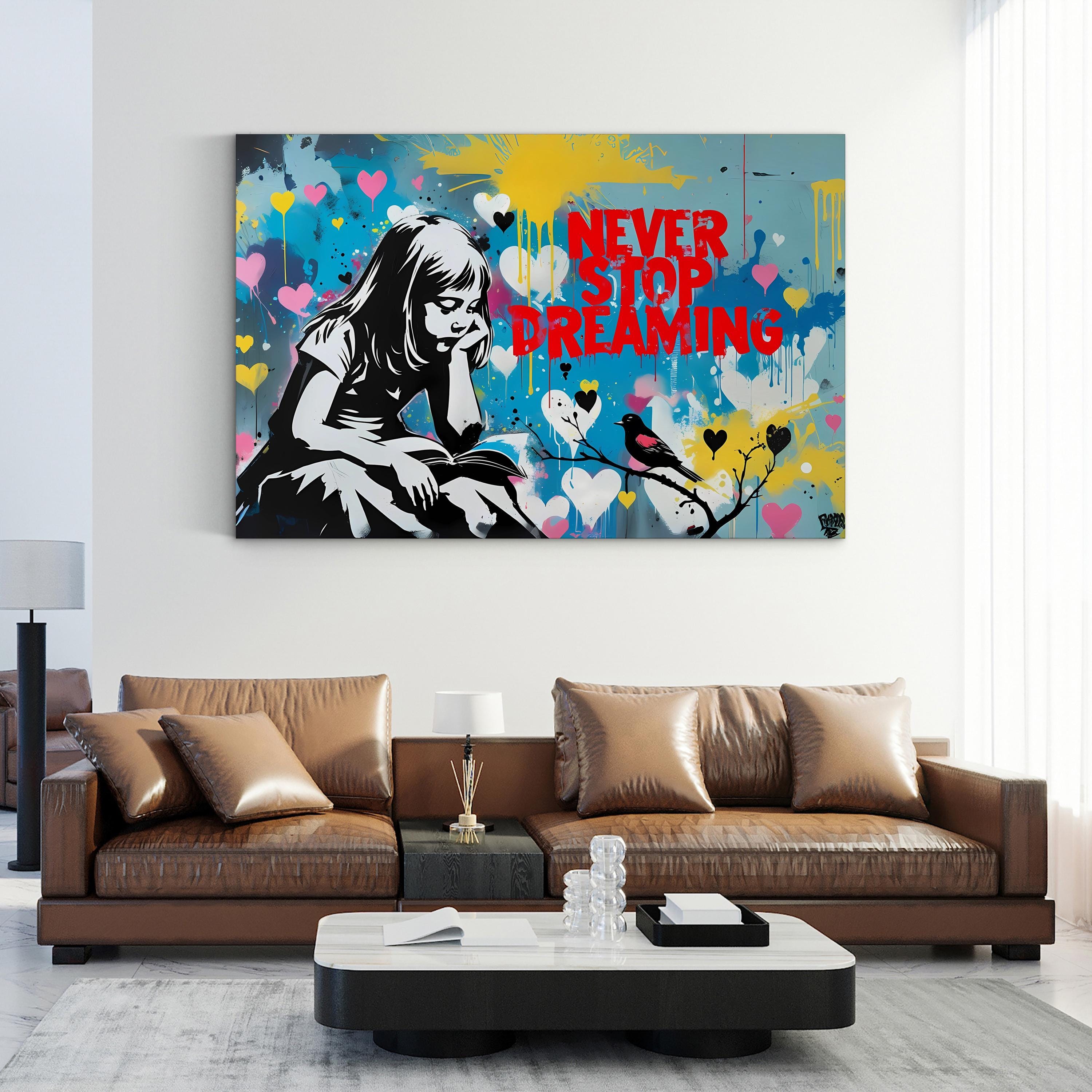 Never Stop Dreaming Graffiti-Style Canvas Print |  Inspirational Street Art Wall Art
