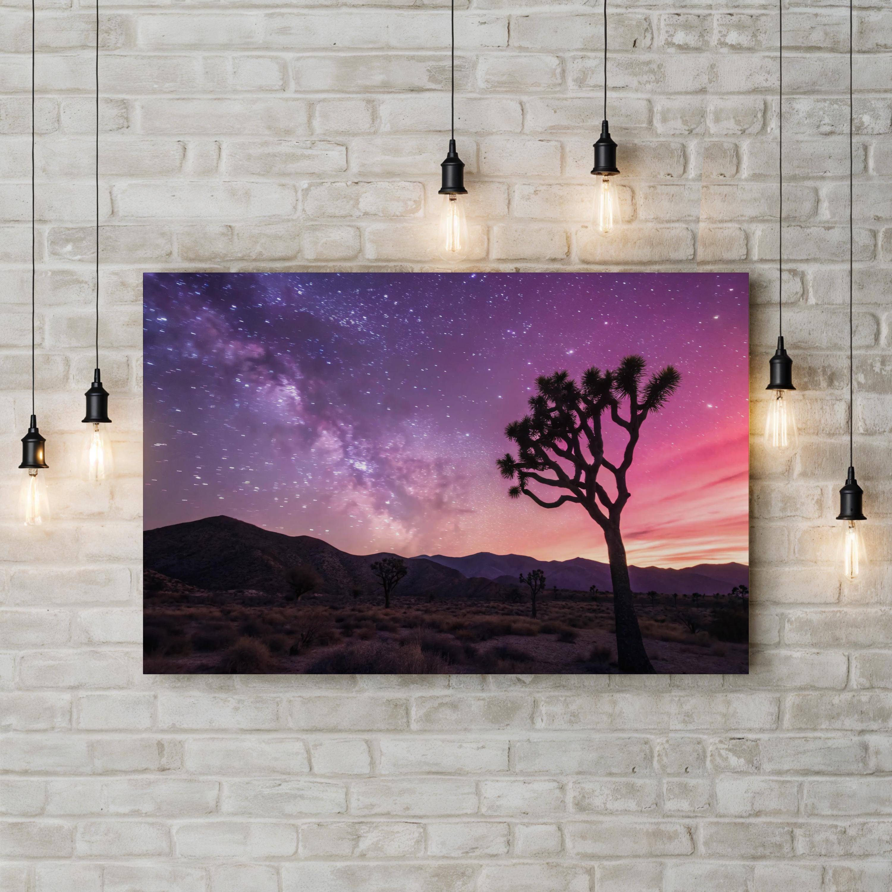 Northern Lights Joshua Tree – Vintage Photography Wall Art | Desert Night Canvas Print