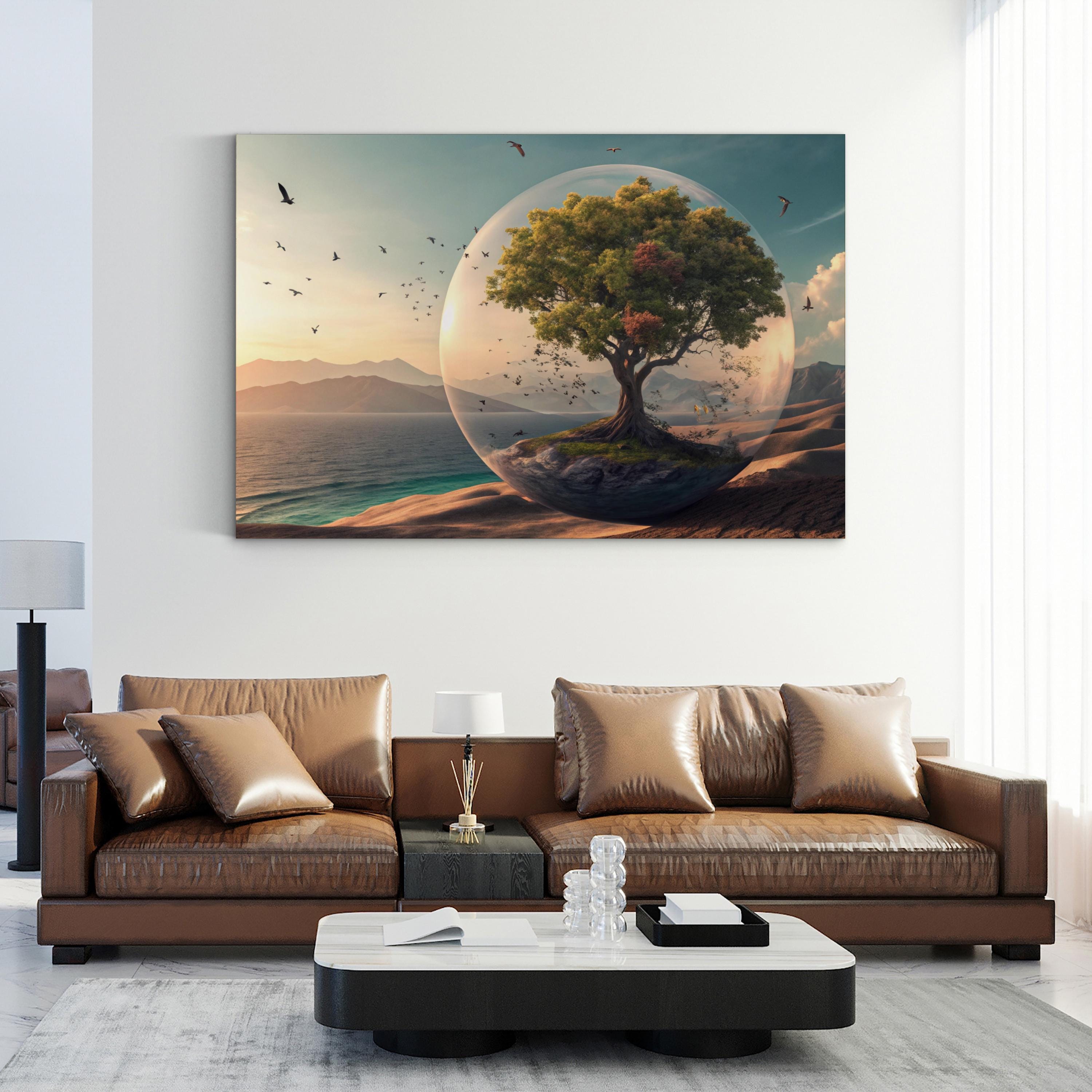 Oasis Desert Tree – Period Illustration Wall Art | Tranquil Landscape Canvas Print