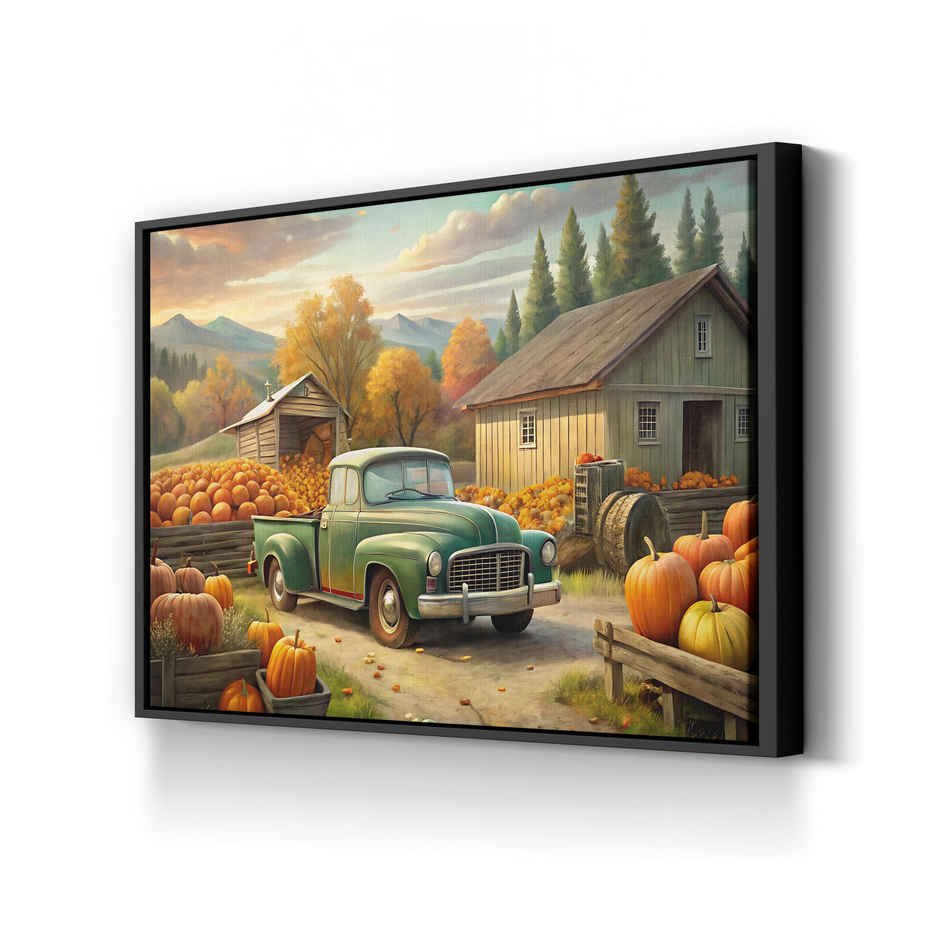 Vintage Pumpkin Truck – Period Illustration Wall Art | Autumn Farmhouse Canvas Print