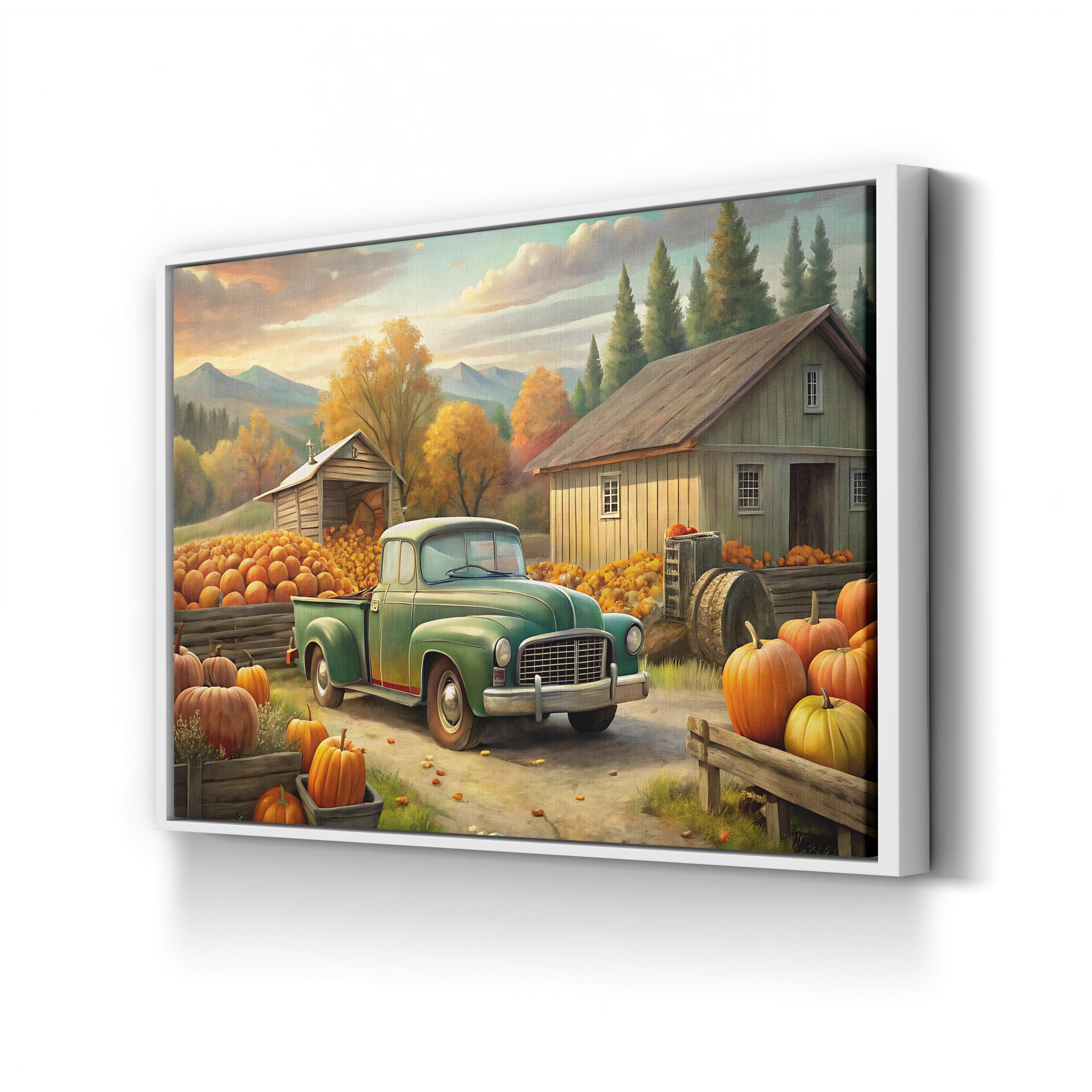 Vintage Pumpkin Truck – Period Illustration Wall Art | Autumn Farmhouse Canvas Print