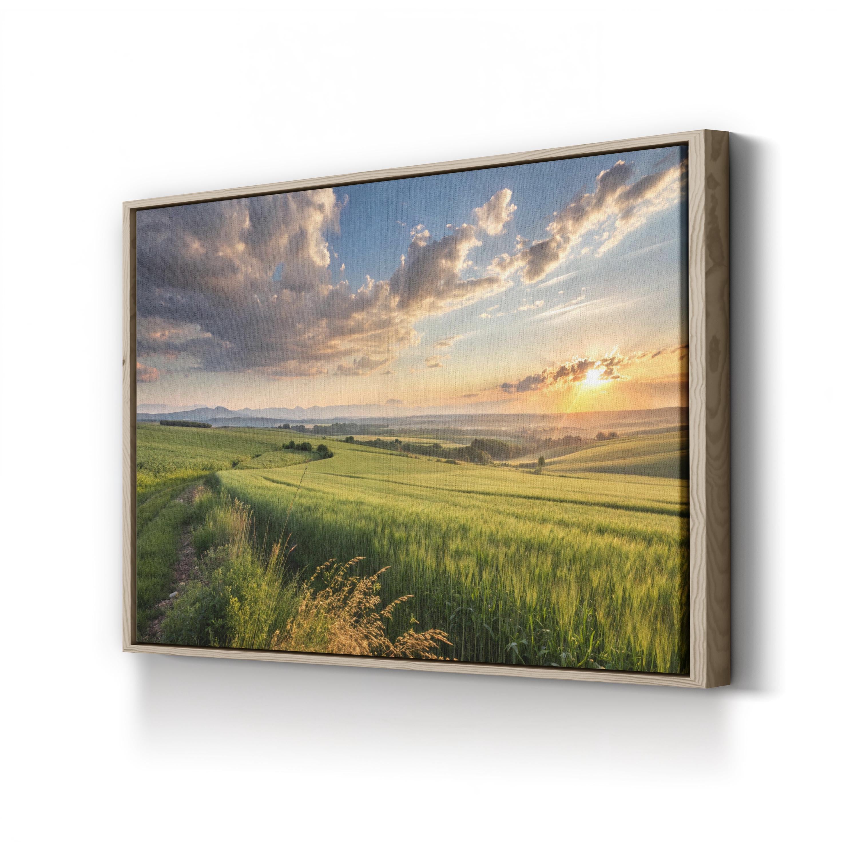 Sunset Field Countryside – Vintage Photography Wall Art | Tranquil Landscape Canvas Print