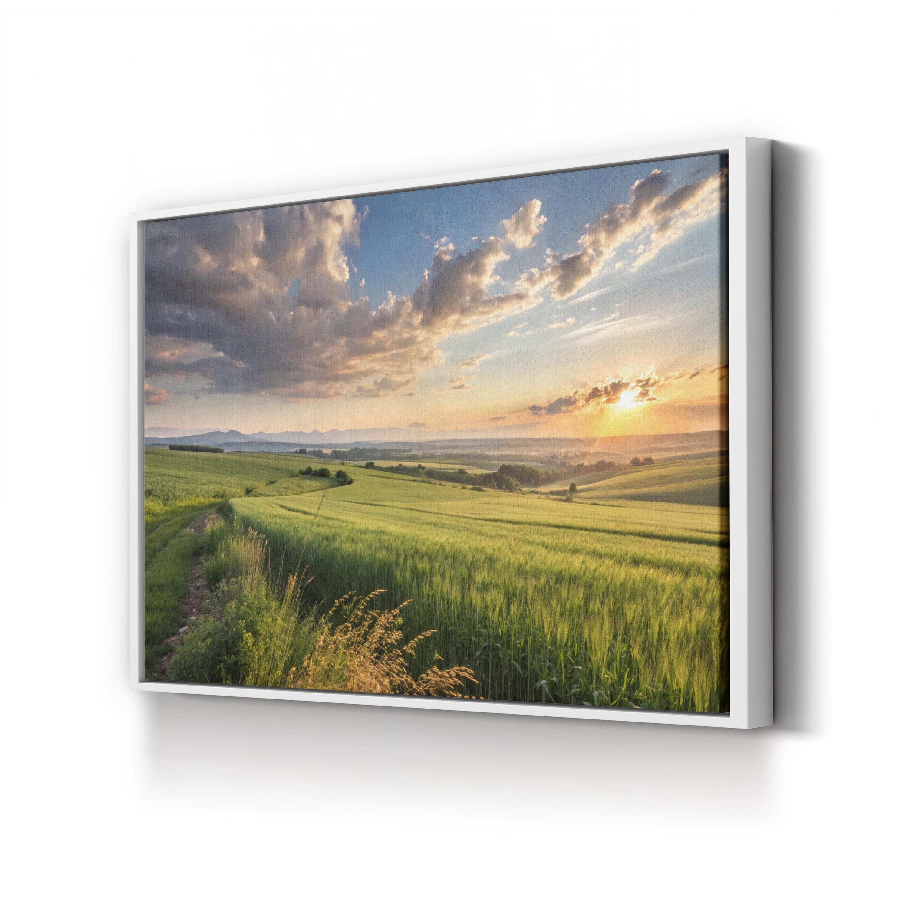 Sunset Field Countryside – Vintage Photography Wall Art | Tranquil Landscape Canvas Print