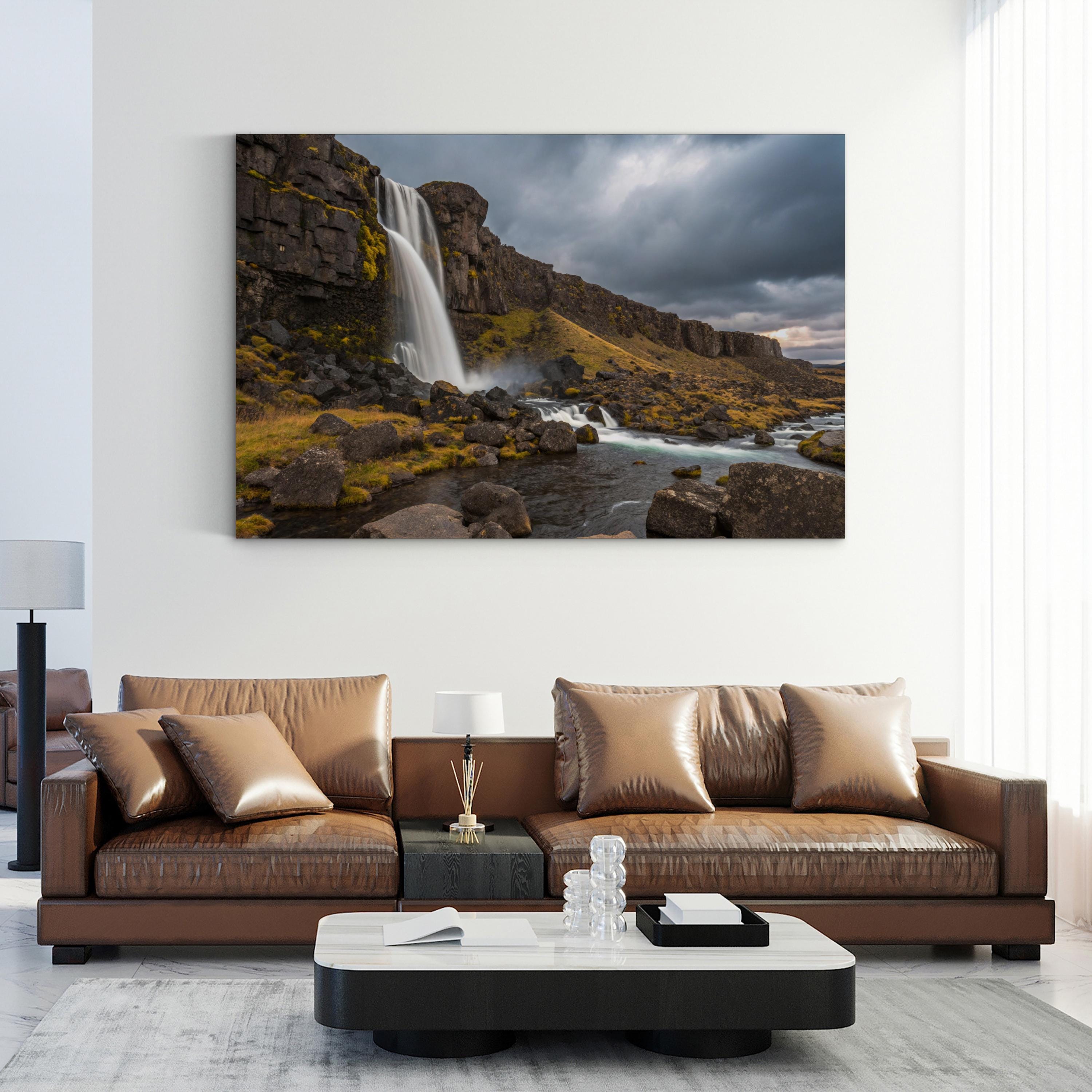 Oxarárfoss Waterfall Wall Art | Oxarárfoss, Þingvellir National Park, Iceland Landscape Canvas Print