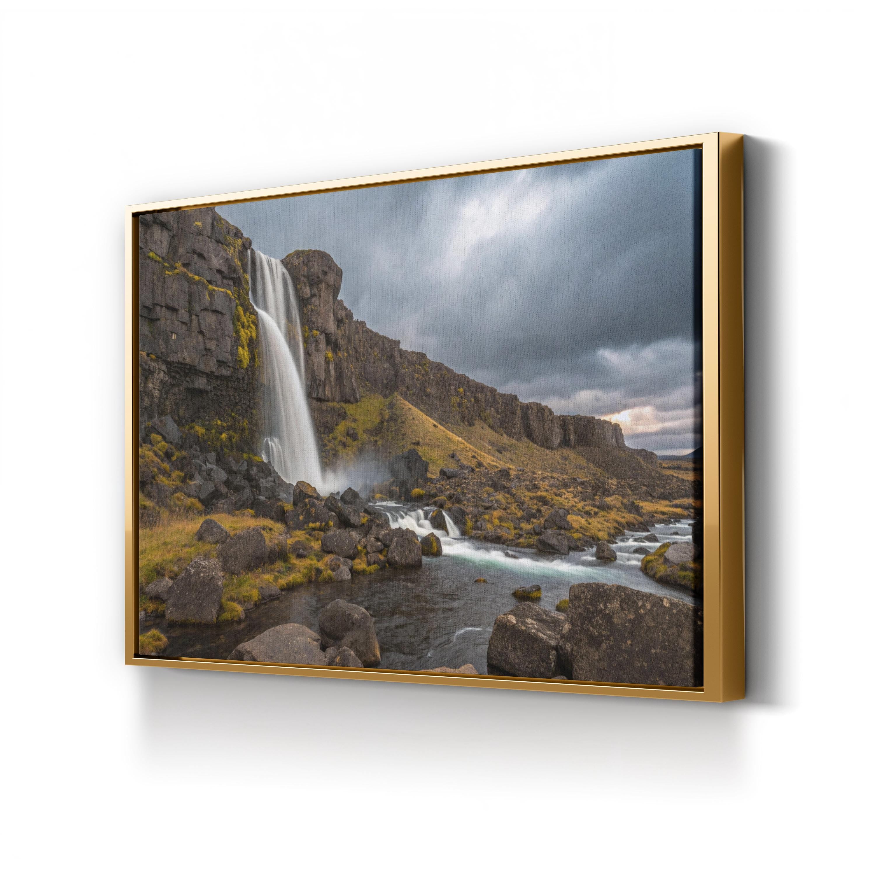 Oxarárfoss Waterfall Wall Art | Oxarárfoss, Þingvellir National Park, Iceland Landscape Canvas Print