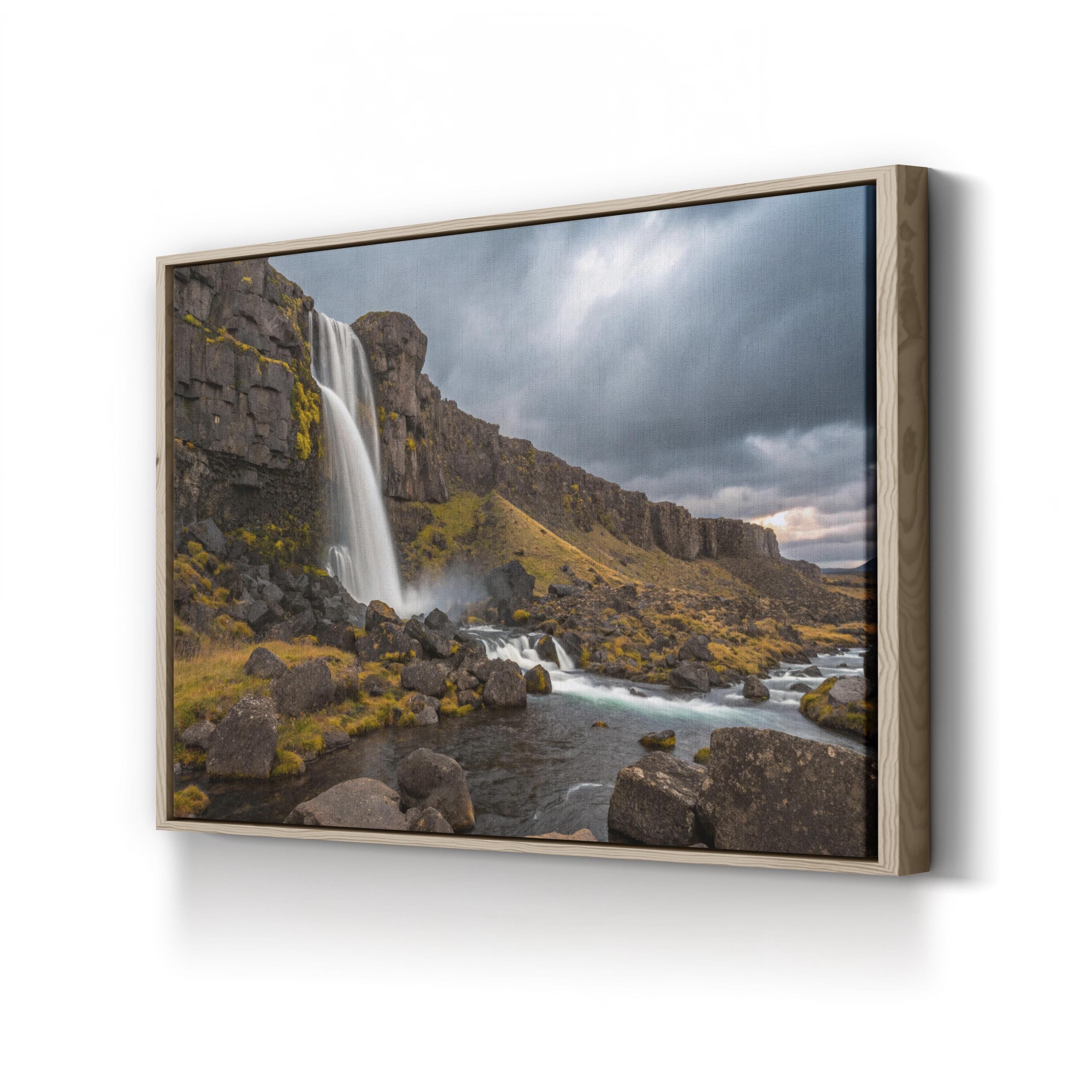 Oxarárfoss Waterfall Wall Art | Oxarárfoss, Þingvellir National Park, Iceland Landscape Canvas Print