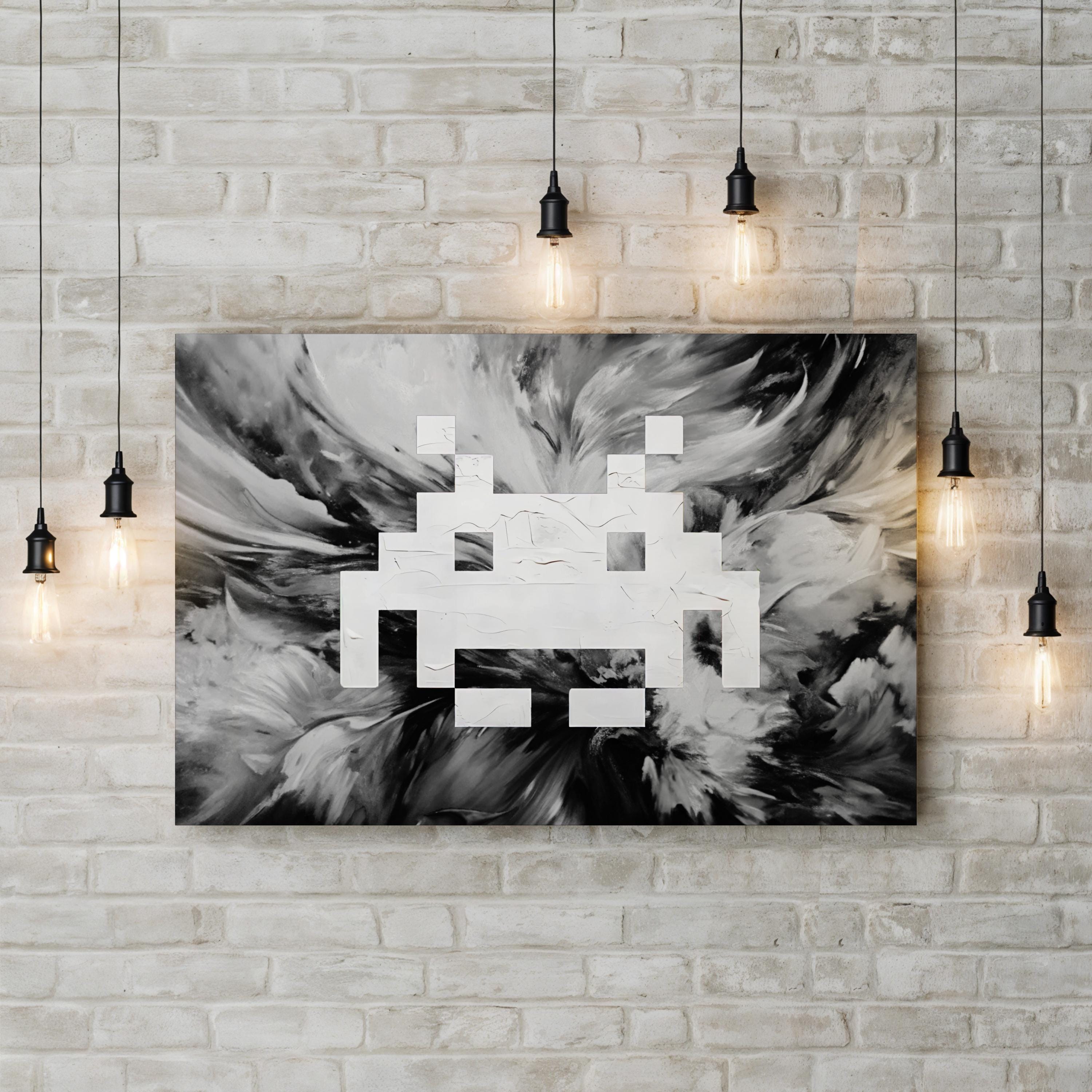 Painted Space Invader Wall Art | Retro Pixel Graffiti Canvas