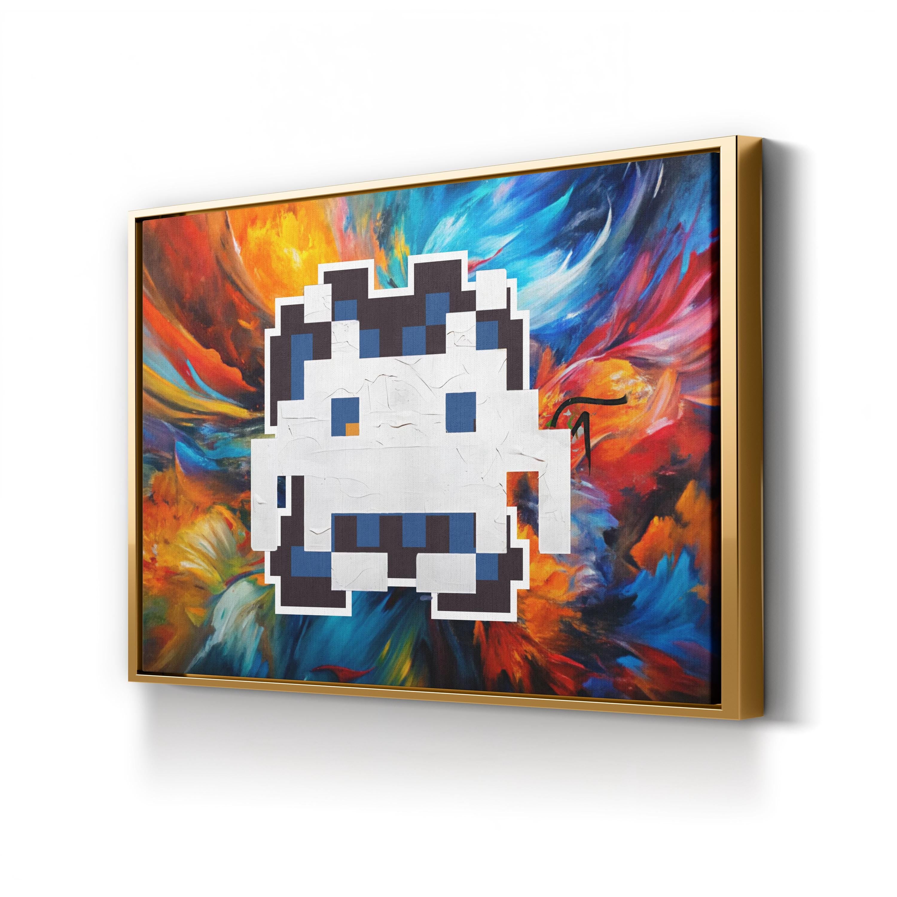Painted Space Invader Black Canvas Art | Retro Pixel Street Art Print