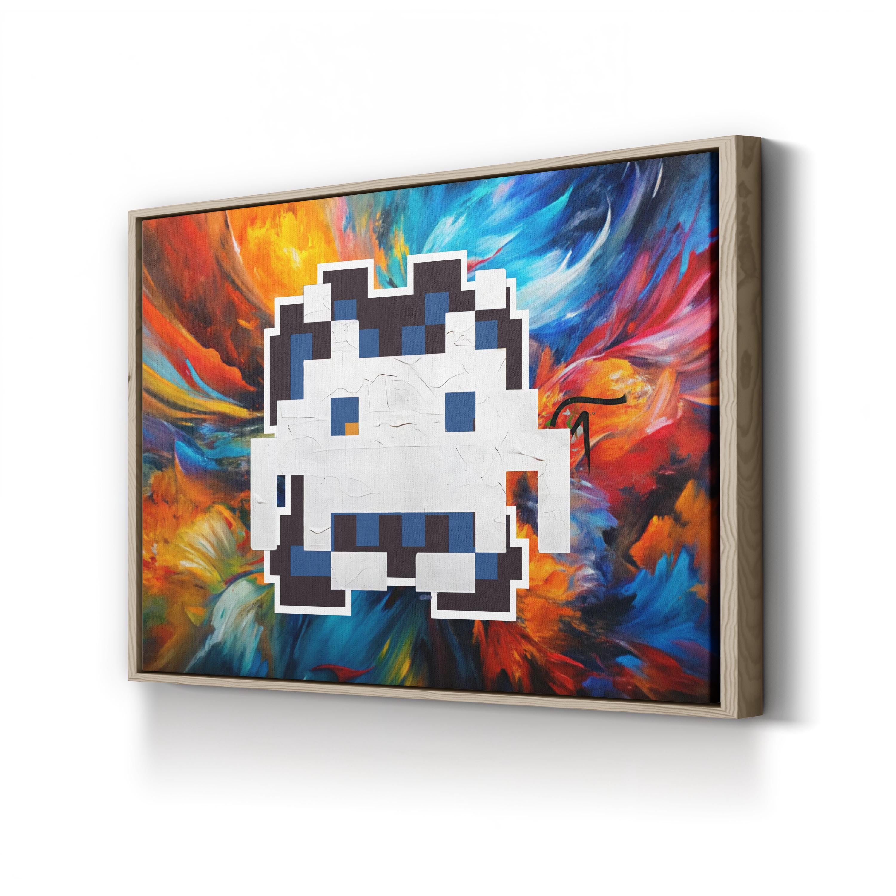 Painted Space Invader Black Canvas Art | Retro Pixel Street Art Print