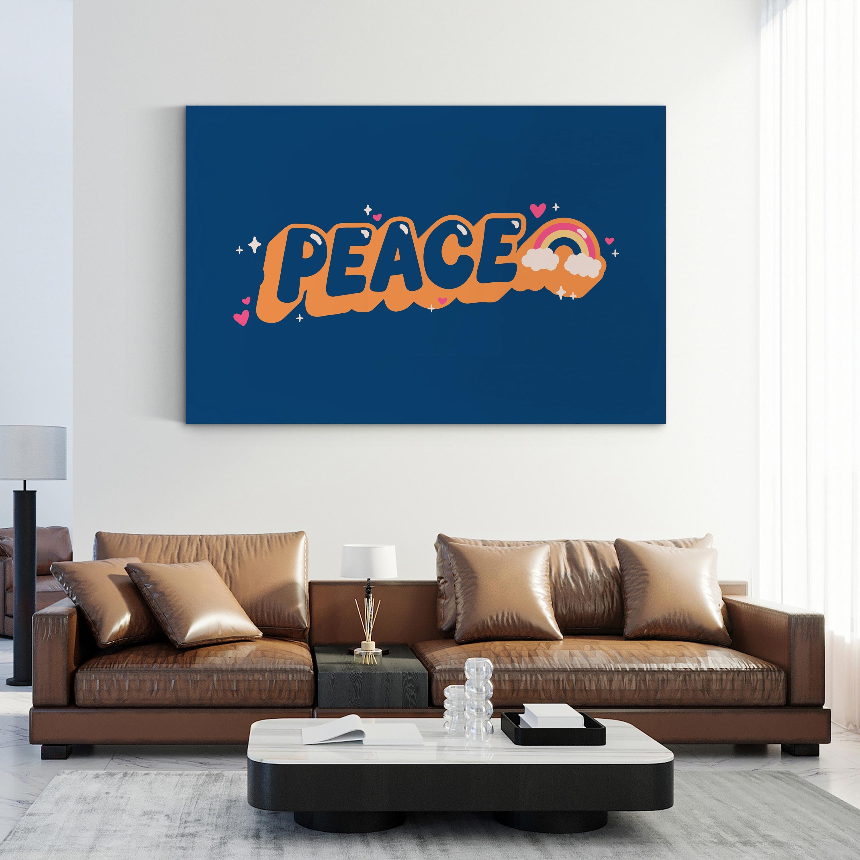 Peace and Rainbow Cloud Typography Inspirational Wall Art
