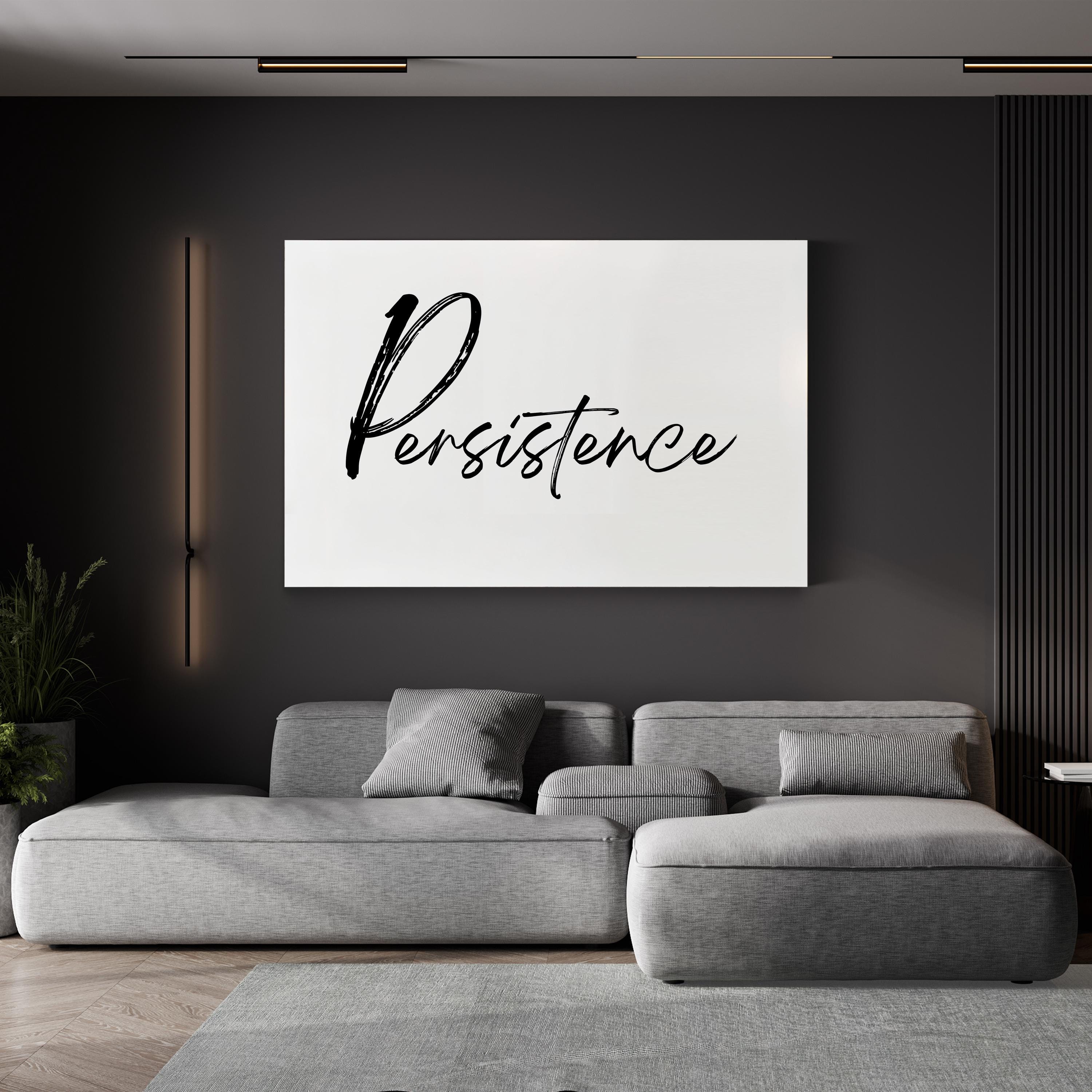 Persistence Silver Script on White – Typographic Wall Art | Home Office Canvas Print