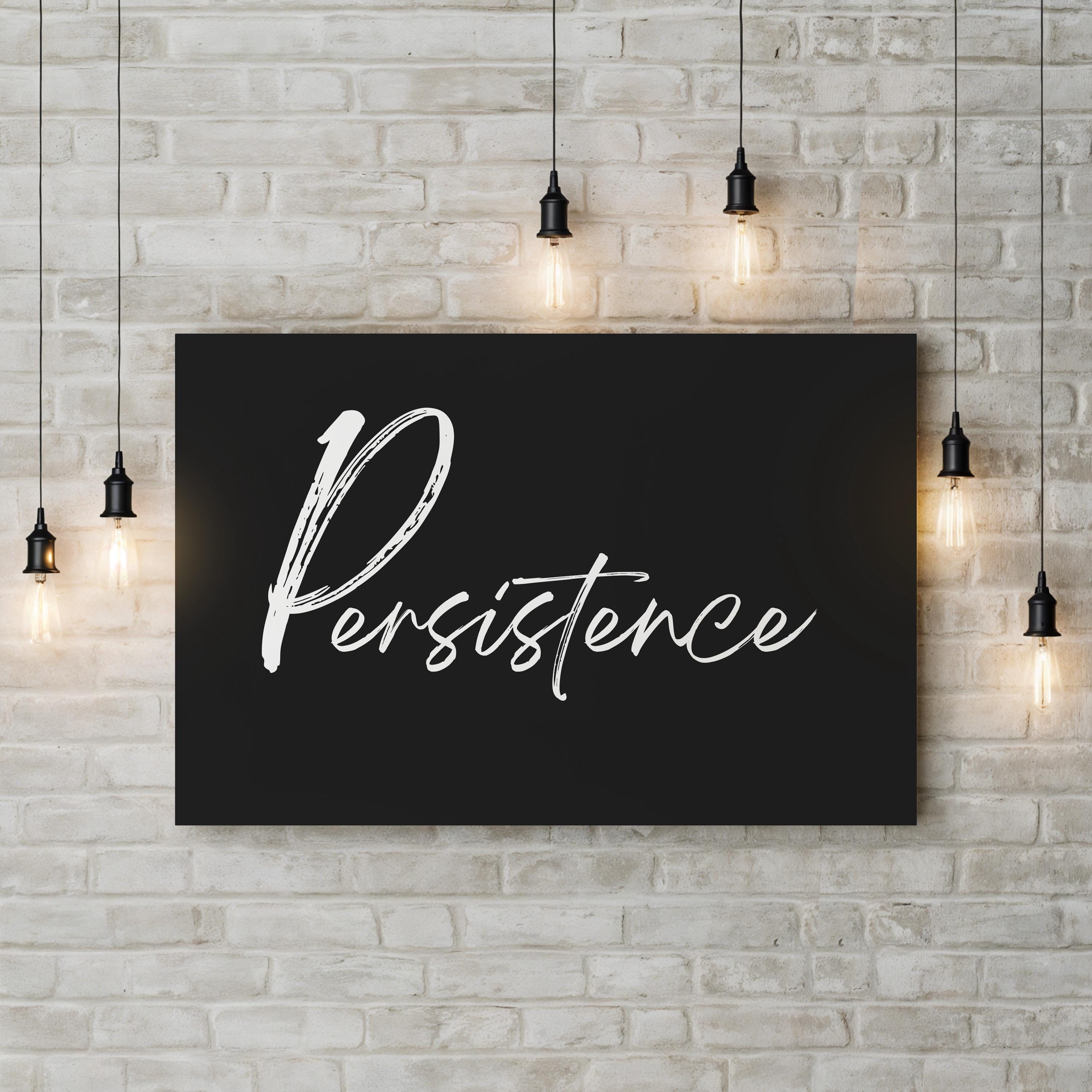 Persistence Silver Script Typography – Typographic Wall Art | Motivational Canvas Print