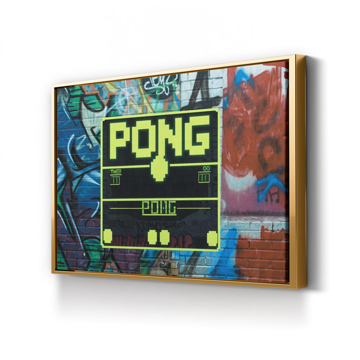 Retro Arcade Pixel Art canvas print in gold framed canvas