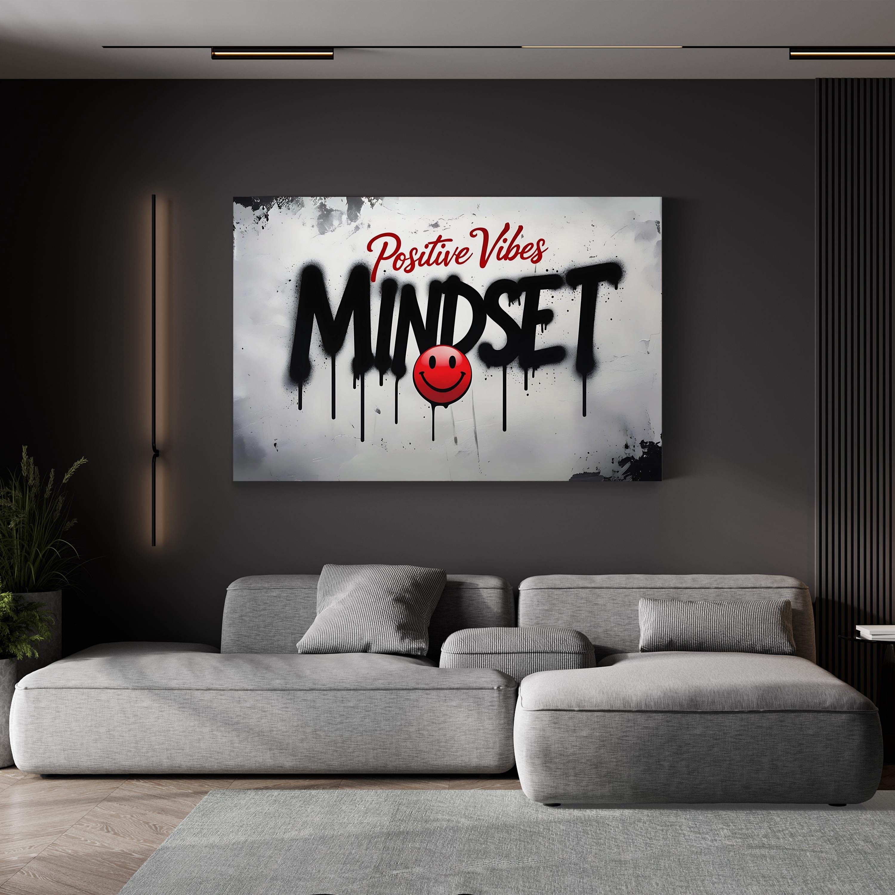 Positive Vibes Mindset Graffiti Wall Art | Contemporary Motivational Street Typography Canvas Print