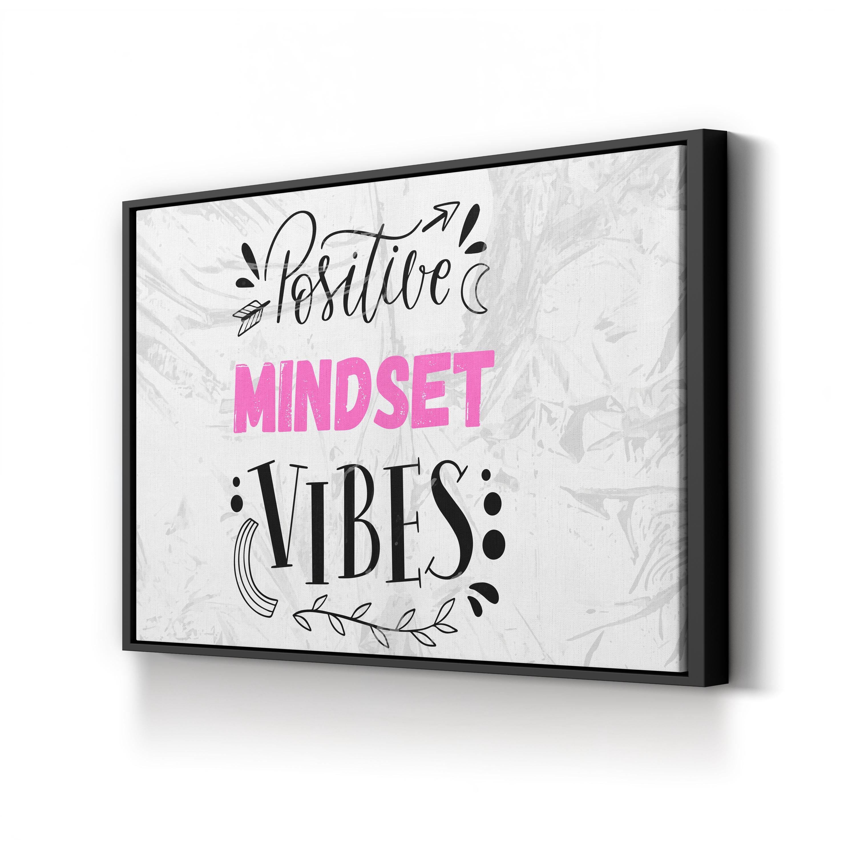 Positive Vibes Mindset II Wall Art | Contemporary Black and Pink Typography Canvas Print