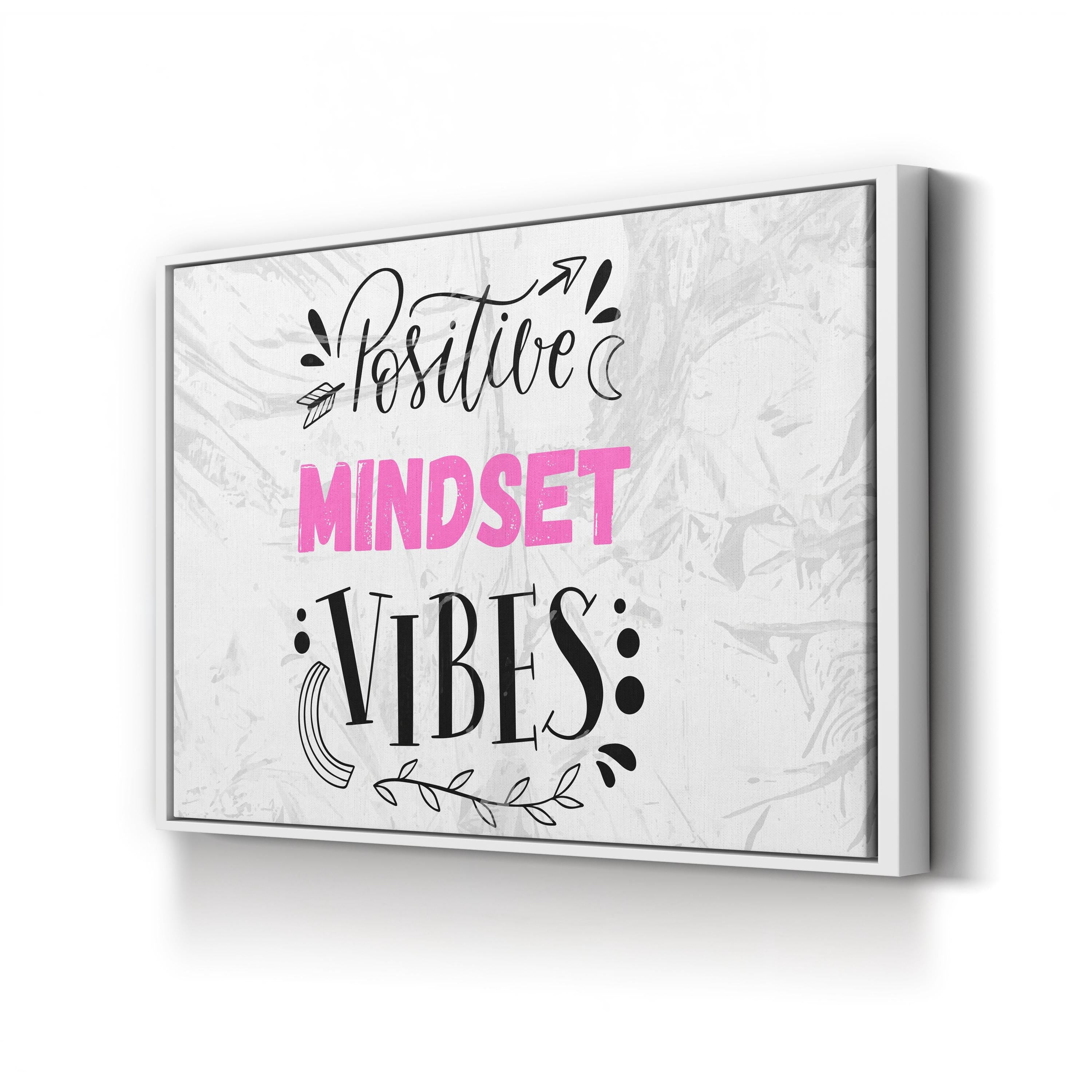 Positive Vibes Mindset II Wall Art | Contemporary Black and Pink Typography Canvas Print