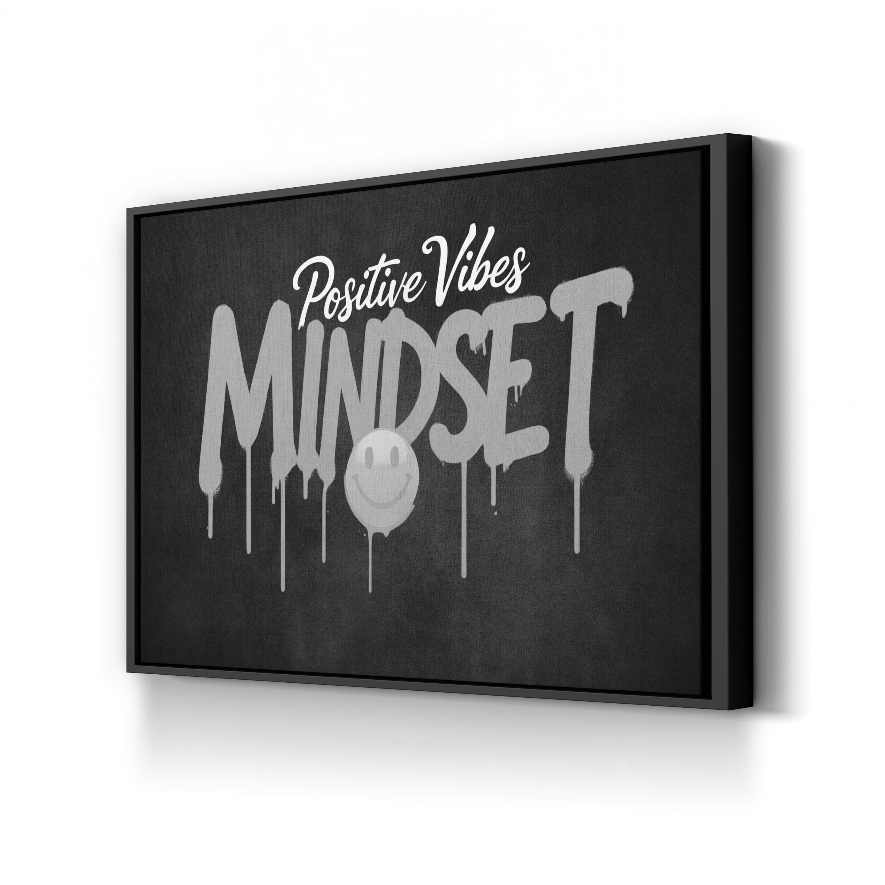 Positive Vibes Mindset IV Typography Canvas Art Print – Black and White Drip Design