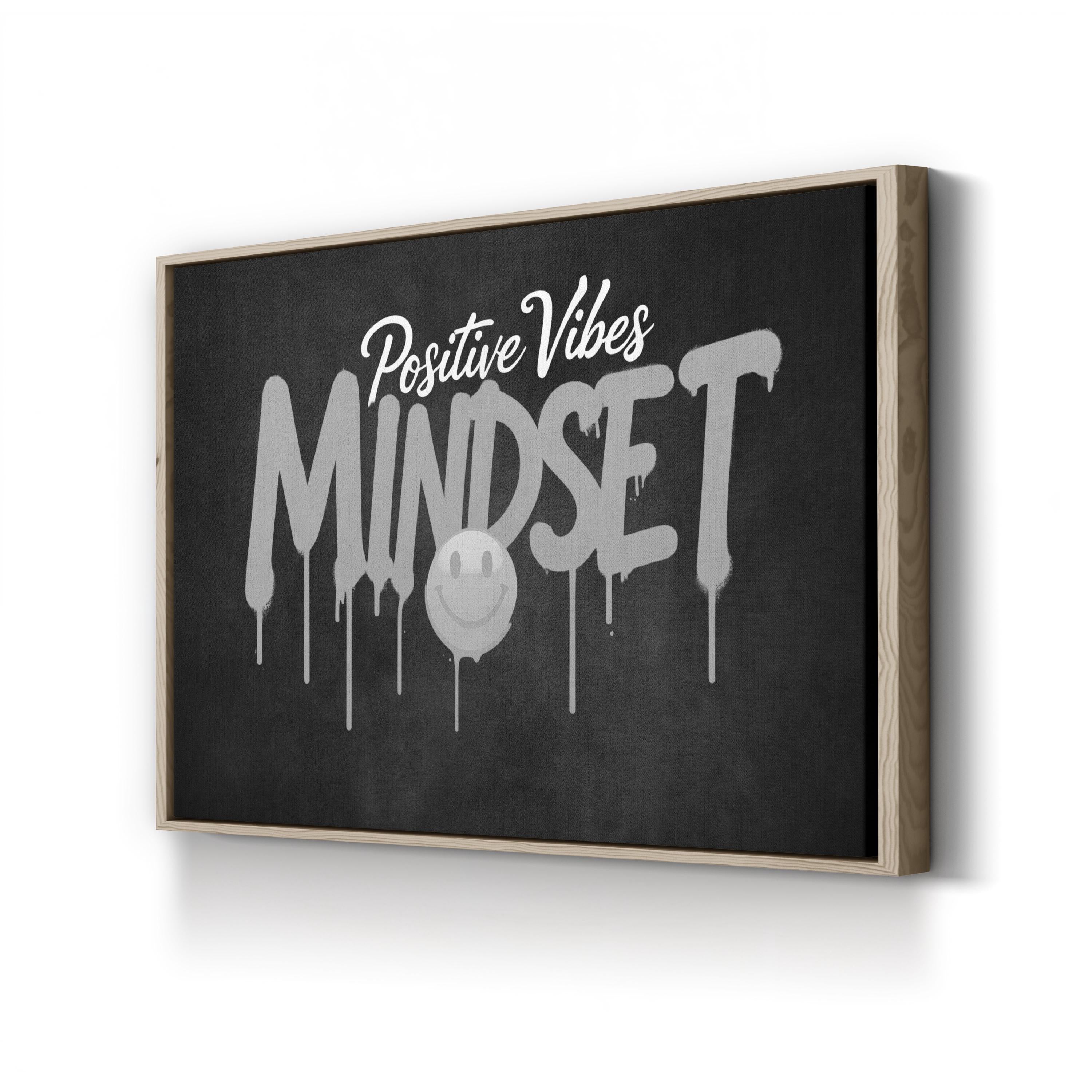 Positive Vibes Mindset IV Typography Canvas Art Print – Black and White Drip Design
